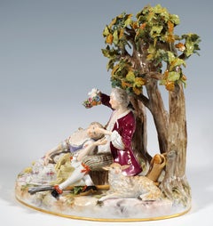 Gruppo rococò di Meissen, Coppia di pastori sotto gli alberi, di J.J. Kaendler, Ca 1860