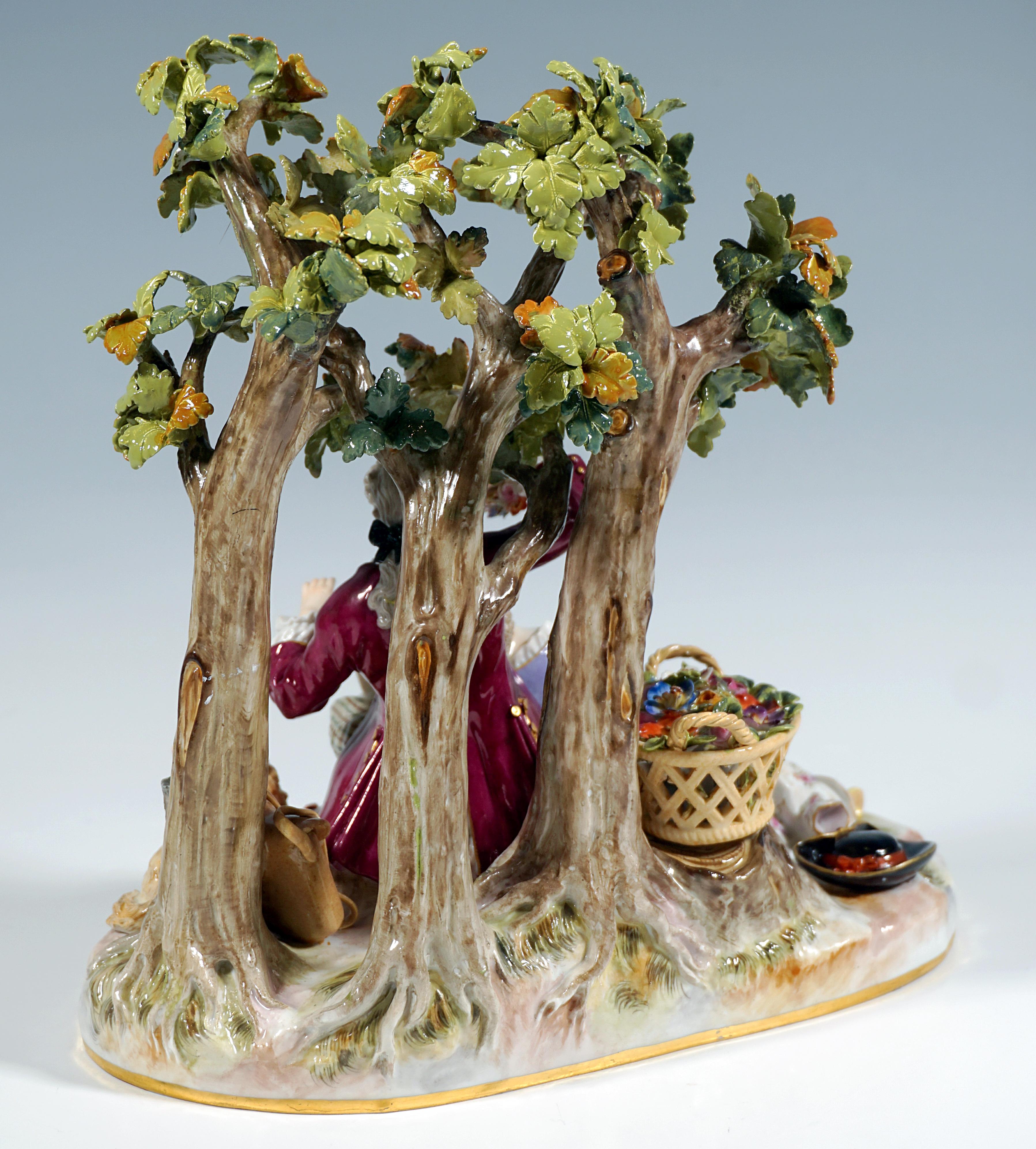 Grupo rococó de Meissen, Pareja Shpherd bajo los árboles, por J.J. Kaendler, Ca 1860 Rococó en venta