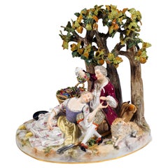 Groupe Meissen Rocococo, Shpherd Couple Under Trees, par J.J. Kaendler, vers 1860