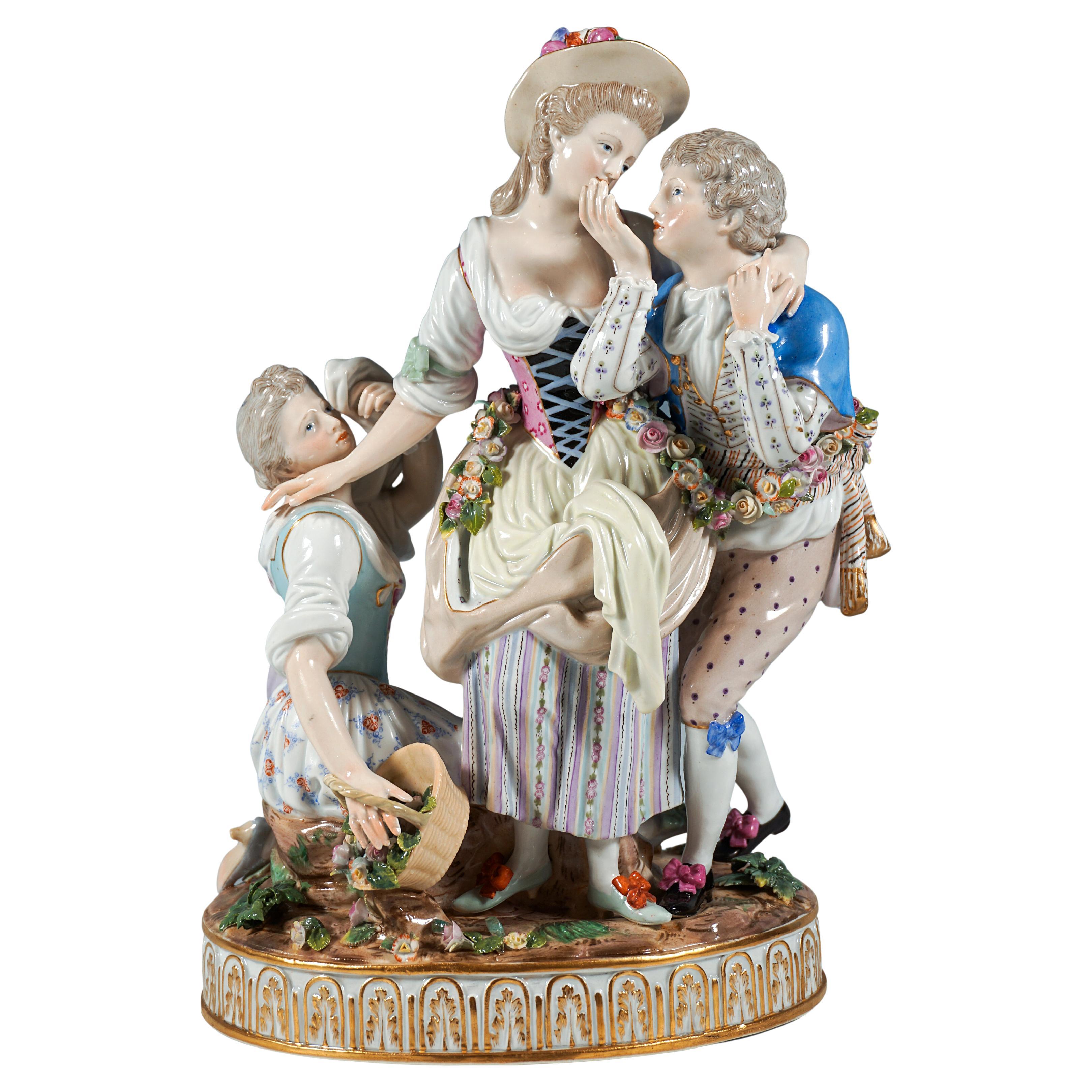 Gruppo rococò di Meissen "La scelta decisiva" di J.C. Schoenheit, intorno al 1870