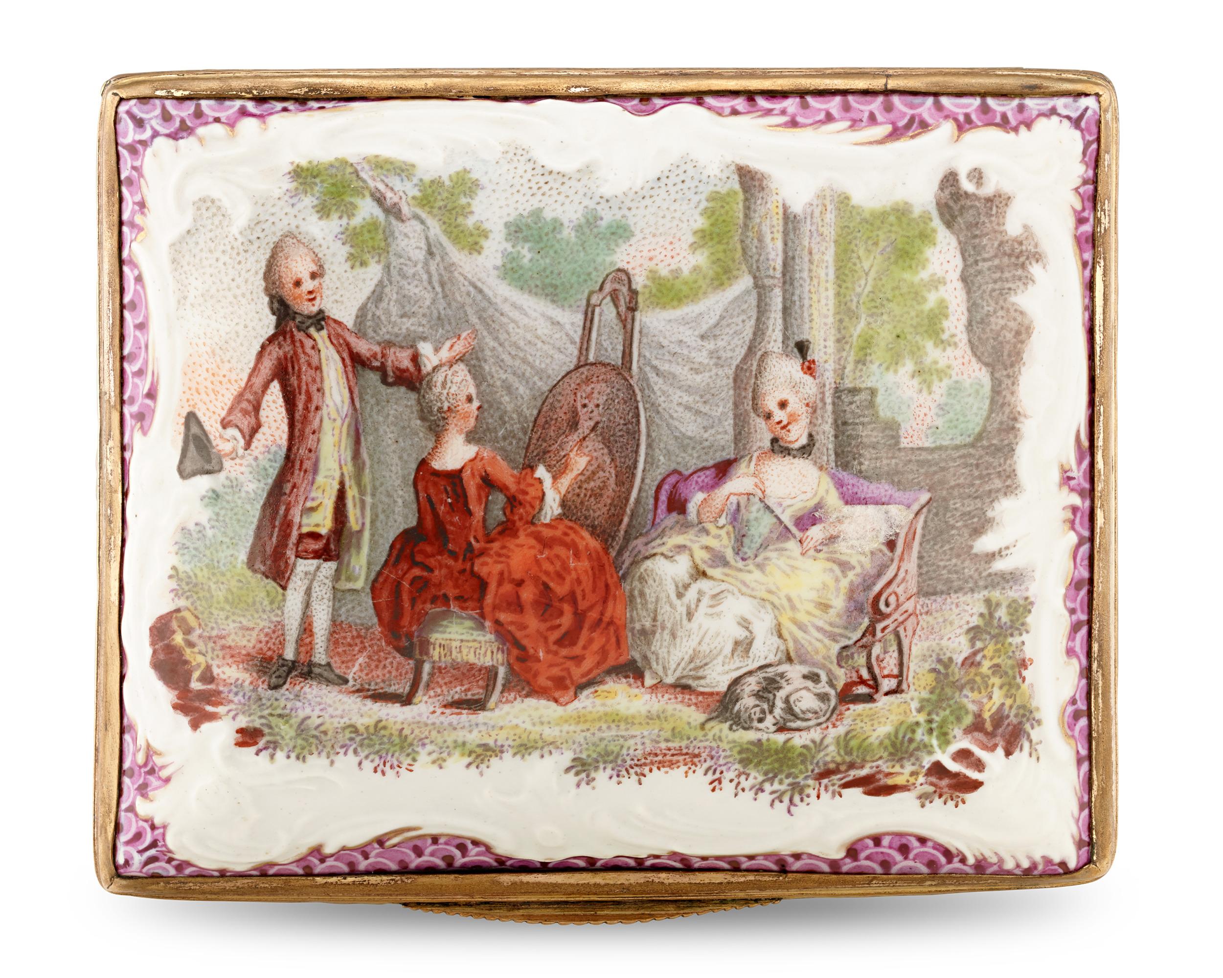 Hand-Painted Meissen Rococo Porcelain Box For Sale