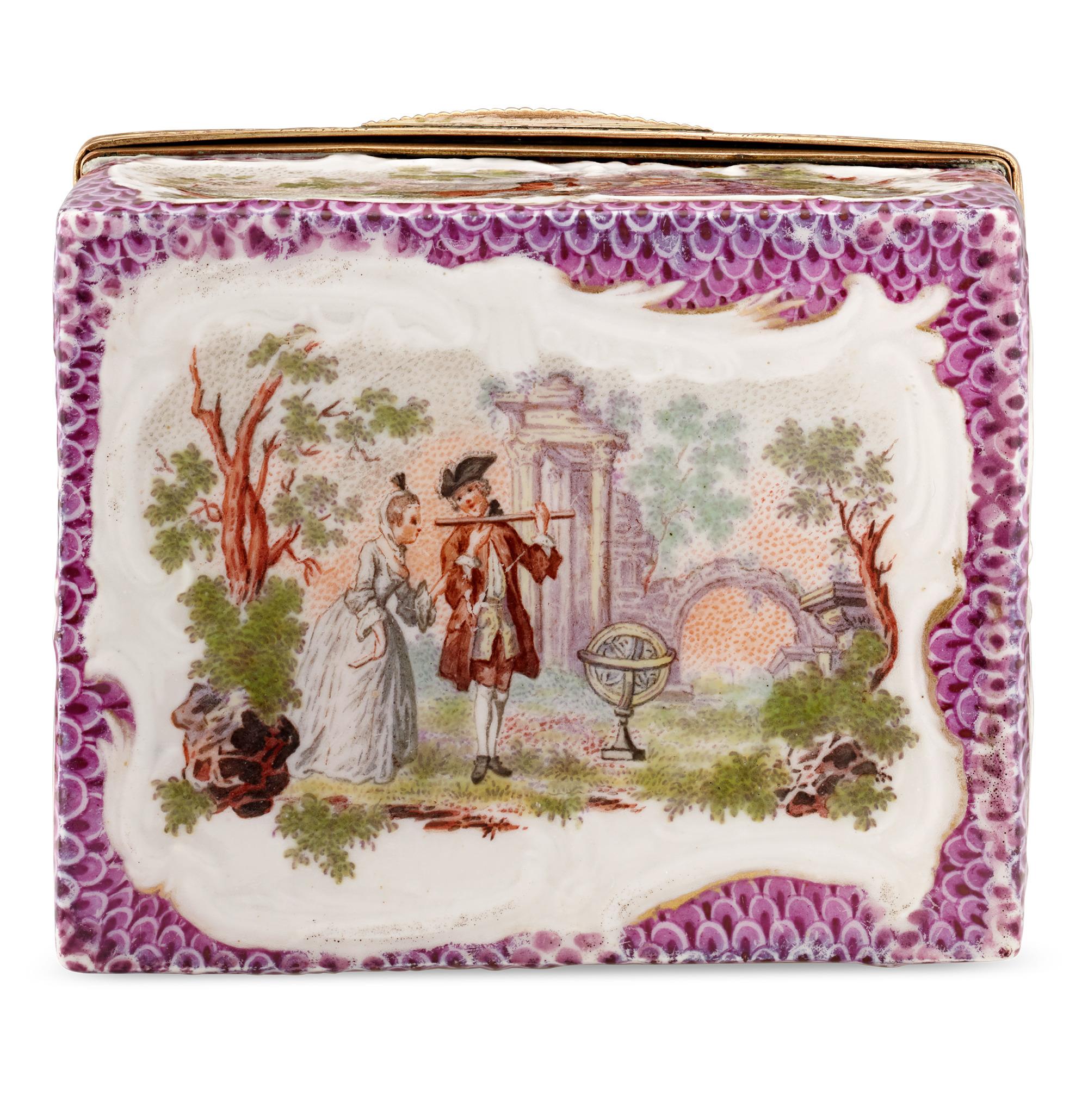 18th Century and Earlier Meissen Rococo Porcelain Box For Sale