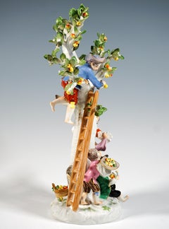 Meissen Rococo Style Gardener Group, Apple Harvest, by Kaendler, 20th Century