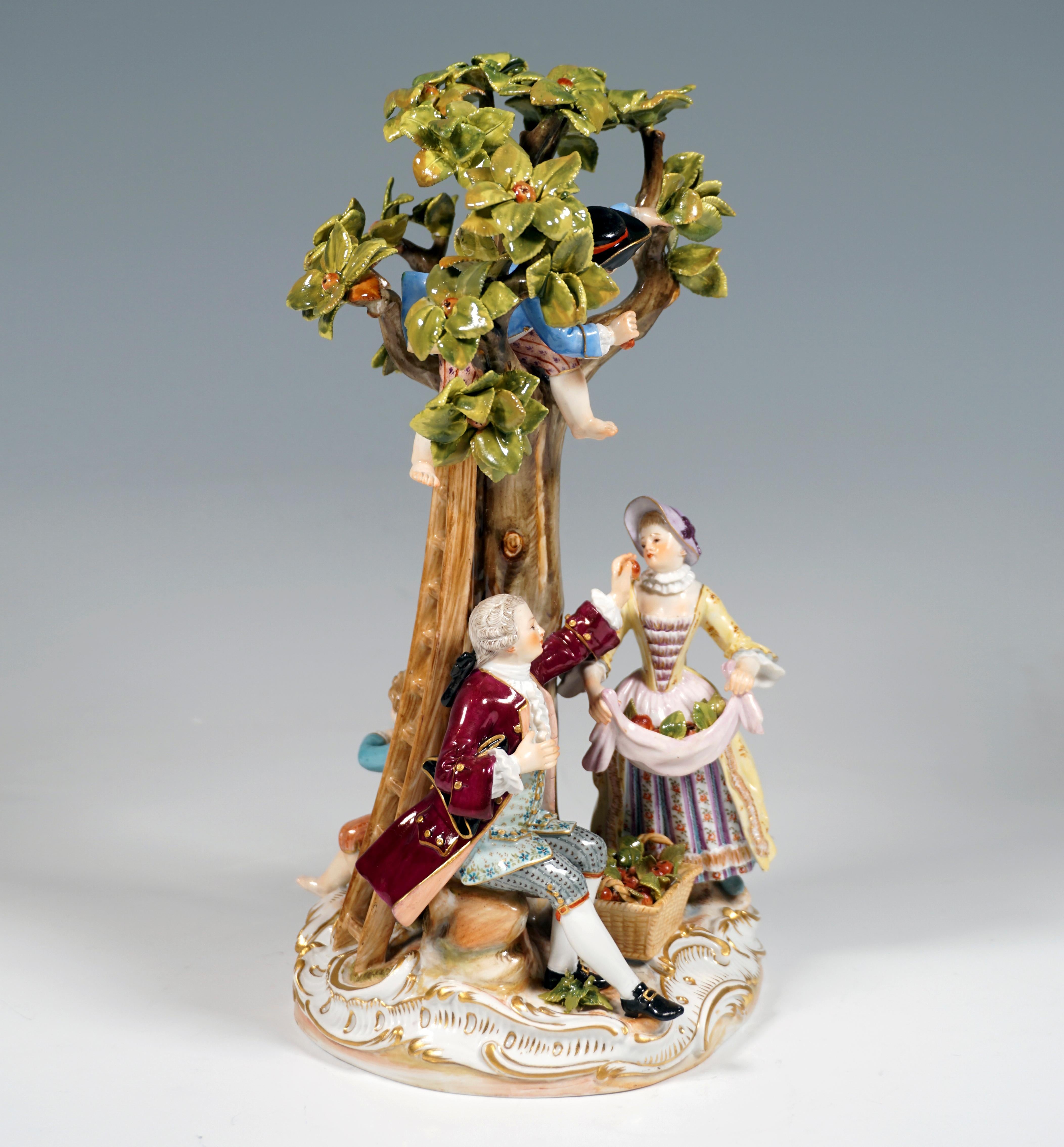 Hand-Crafted Meissen Rococo Style Gardener Group, 'Apple Harvest', by Kaendler, Germany, 1850 For Sale