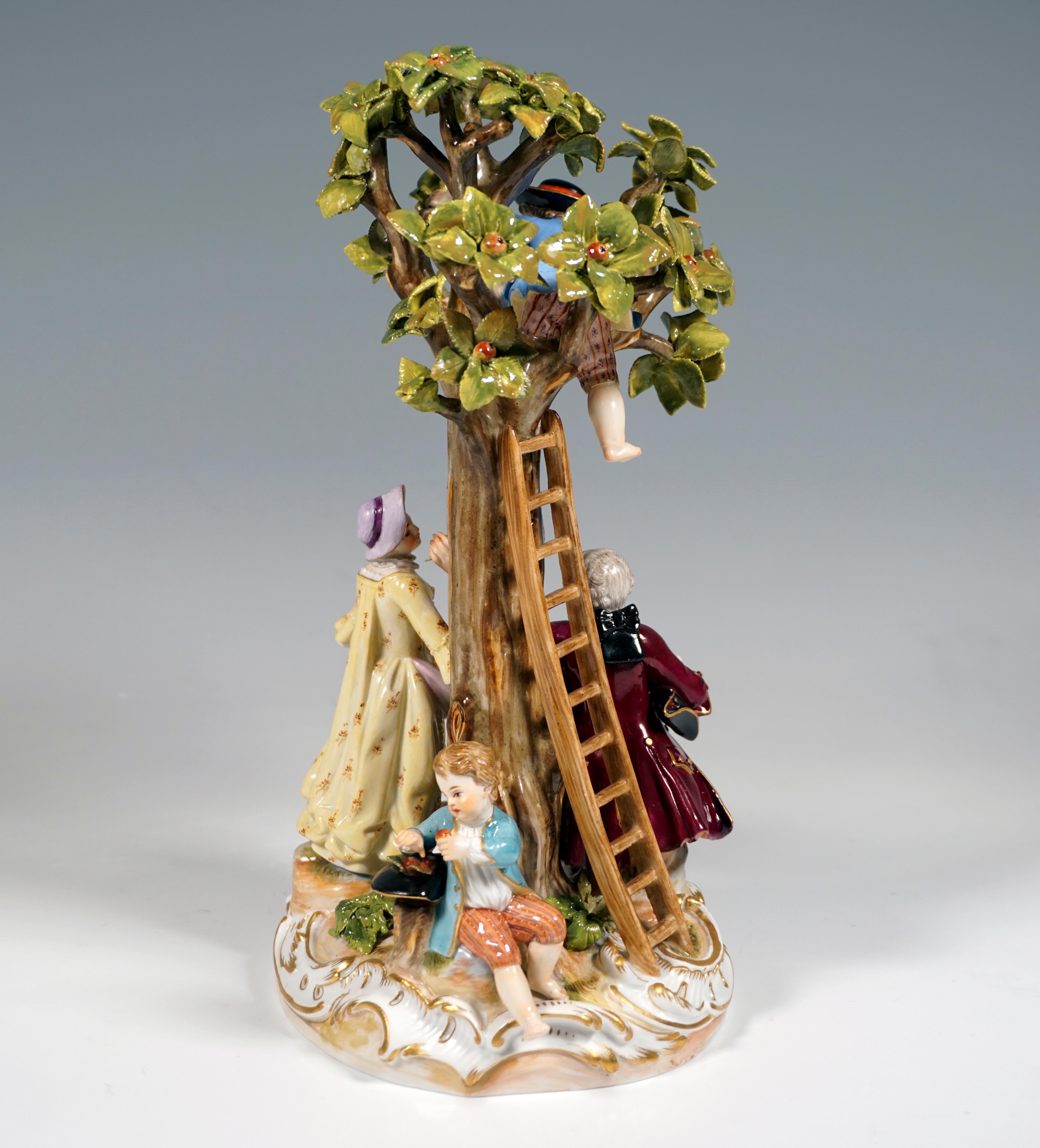Mid-19th Century Meissen Rococo Style Gardener Group, 'Apple Harvest', by Kaendler, Germany, 1850 For Sale
