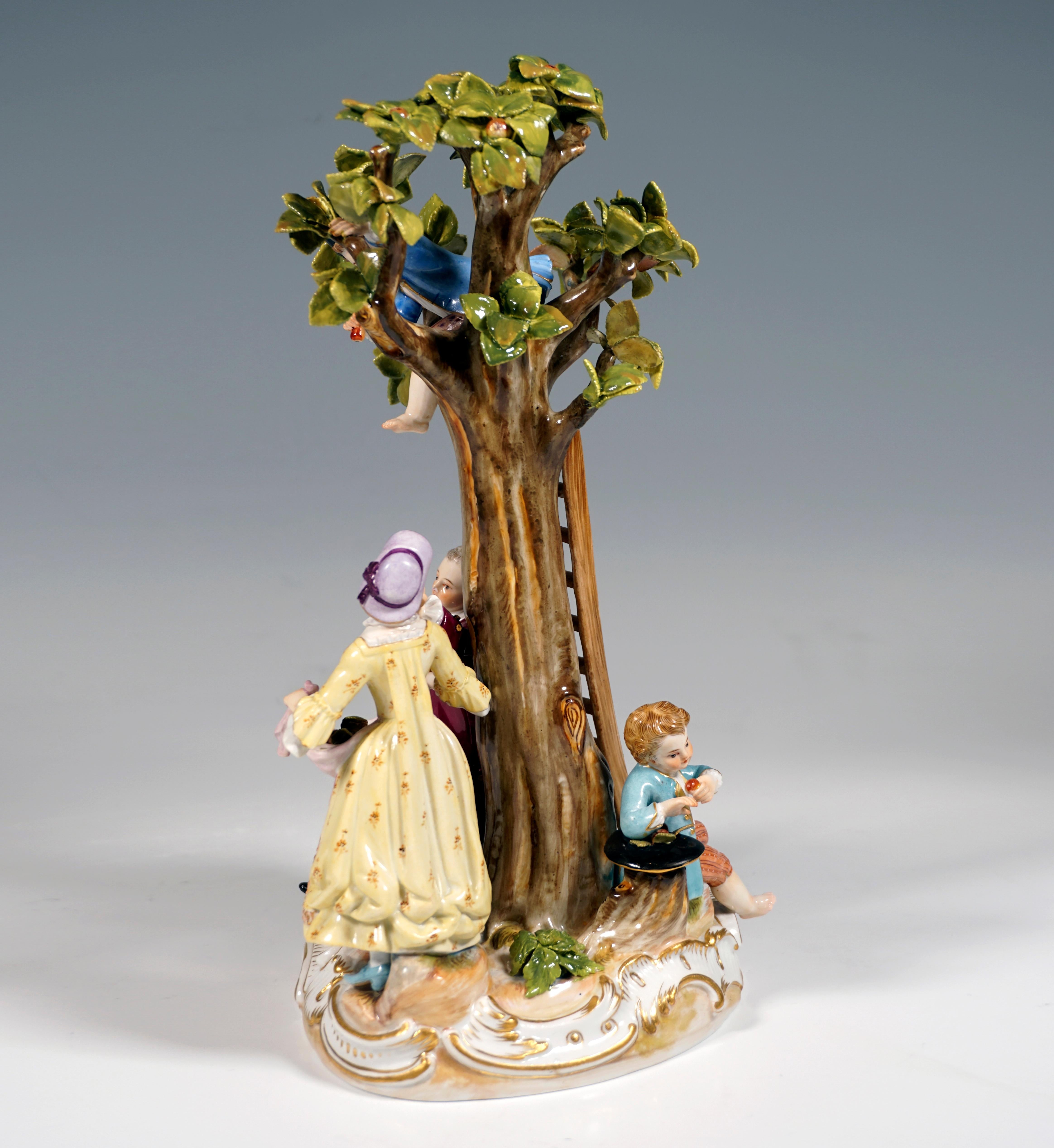 Porcelain Meissen Rococo Style Gardener Group, 'Apple Harvest', by Kaendler, Germany, 1850 For Sale