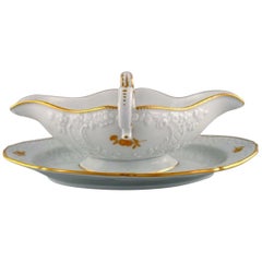 Meissen Sauce Boat in Porcelain with Flowers and Foliage in Relief