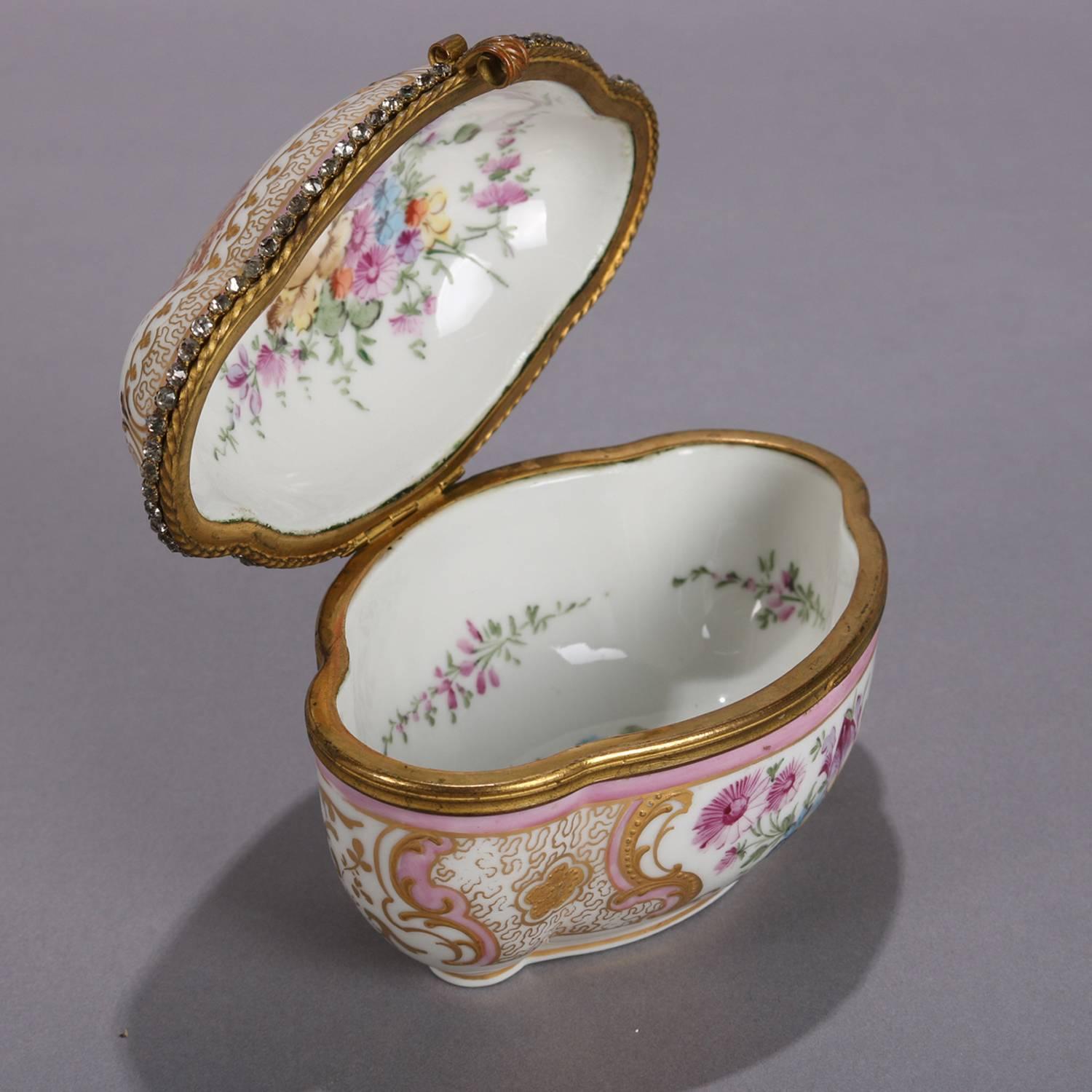 German Meissen School Hand-Painted Porcelain and Gilt Bronze Dresser Box, 20th Century