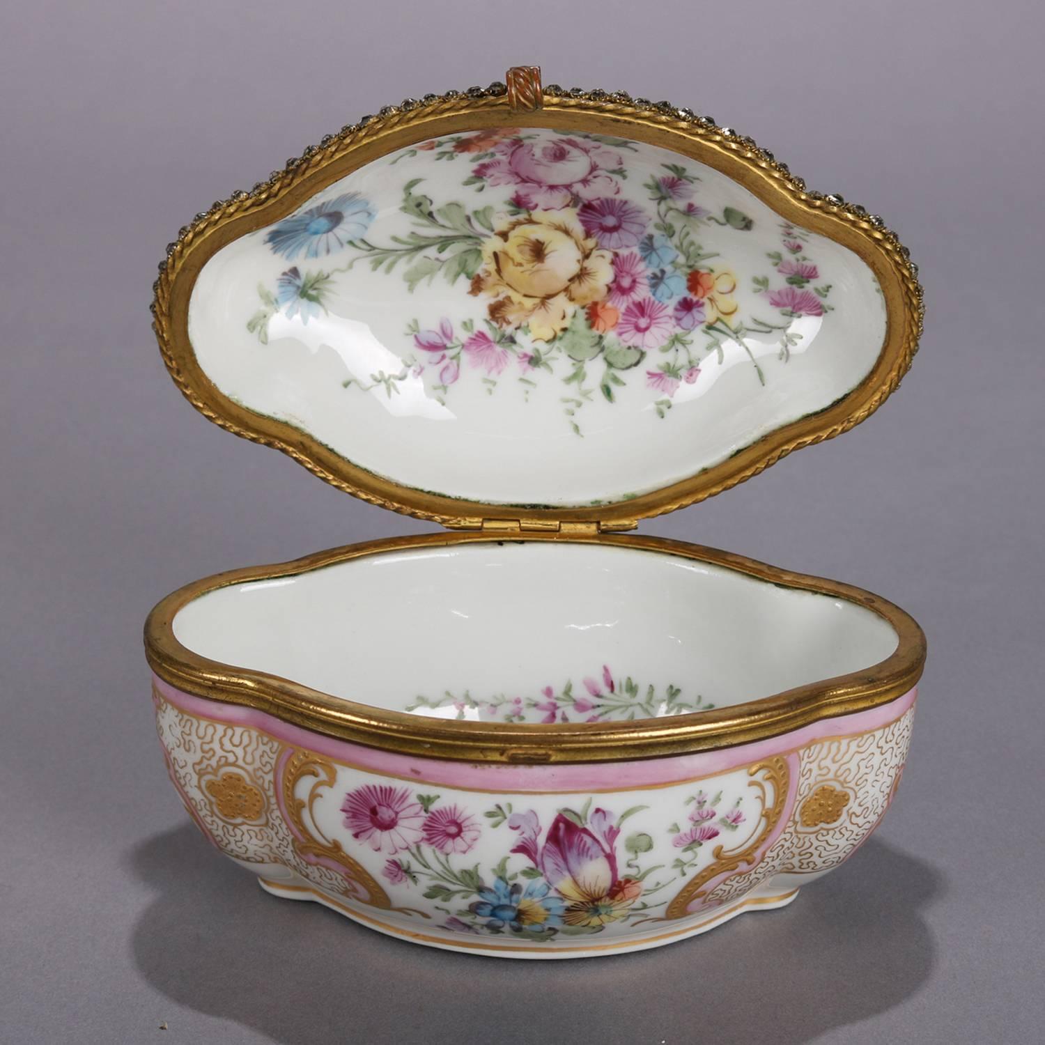 Cast Meissen School Hand-Painted Porcelain and Gilt Bronze Dresser Box, 20th Century