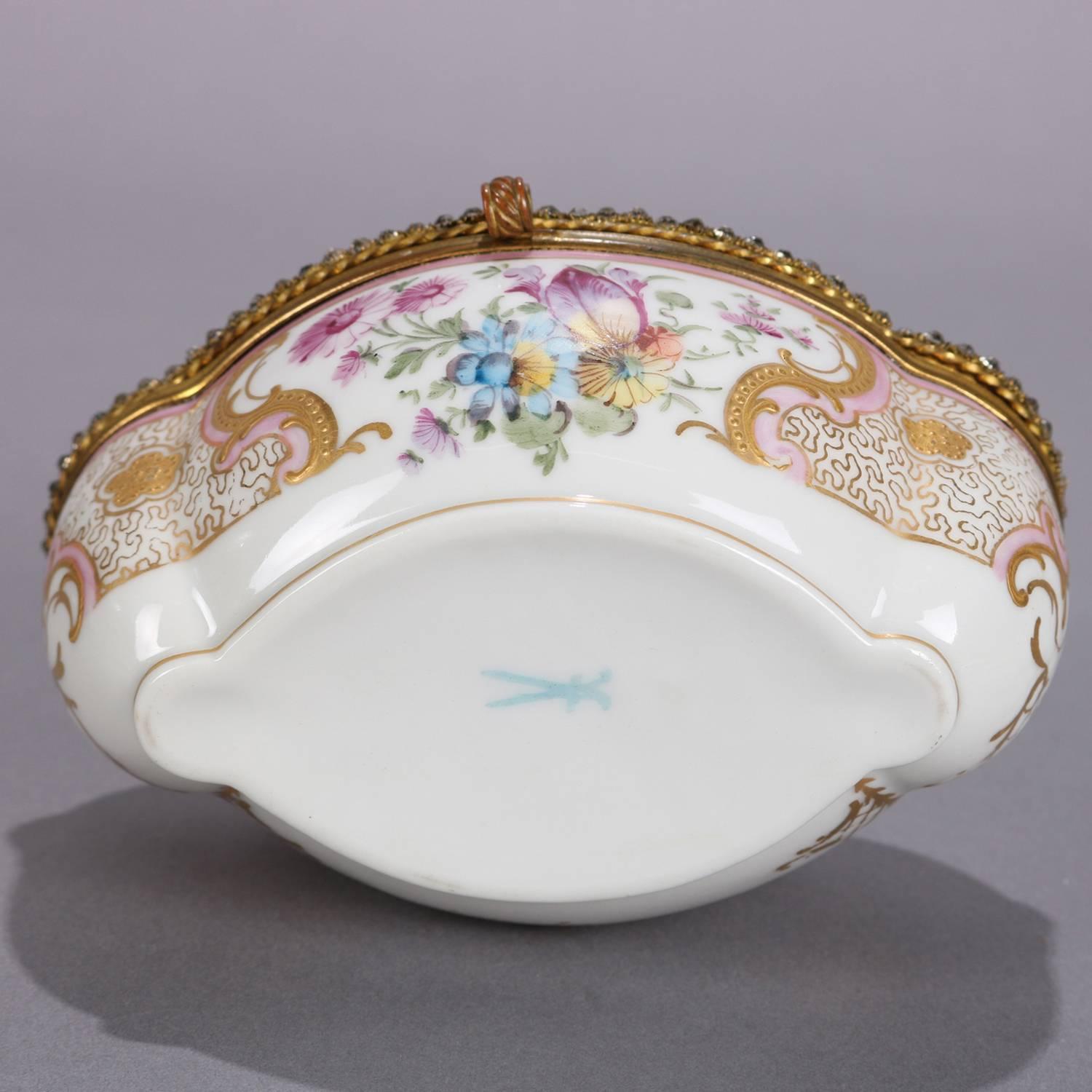 Meissen School Hand-Painted Porcelain and Gilt Bronze Dresser Box, 20th Century In Good Condition In Big Flats, NY