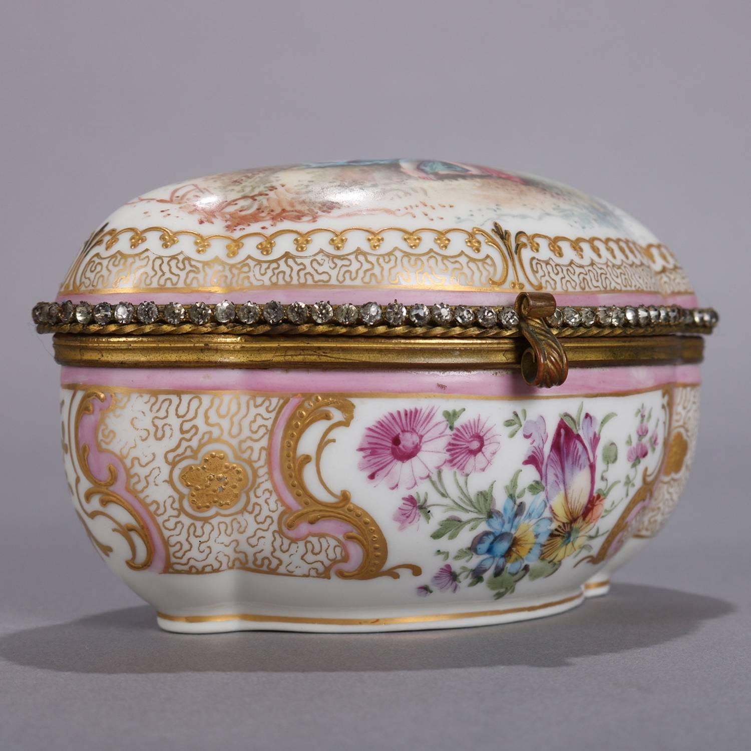 Meissen School Hand-Painted Porcelain and Gilt Bronze Dresser Box, 20th Century 1