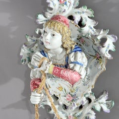 Meissen School High Glaze Porcelain Figural & Floral Wall Sconce with Boy 20thC