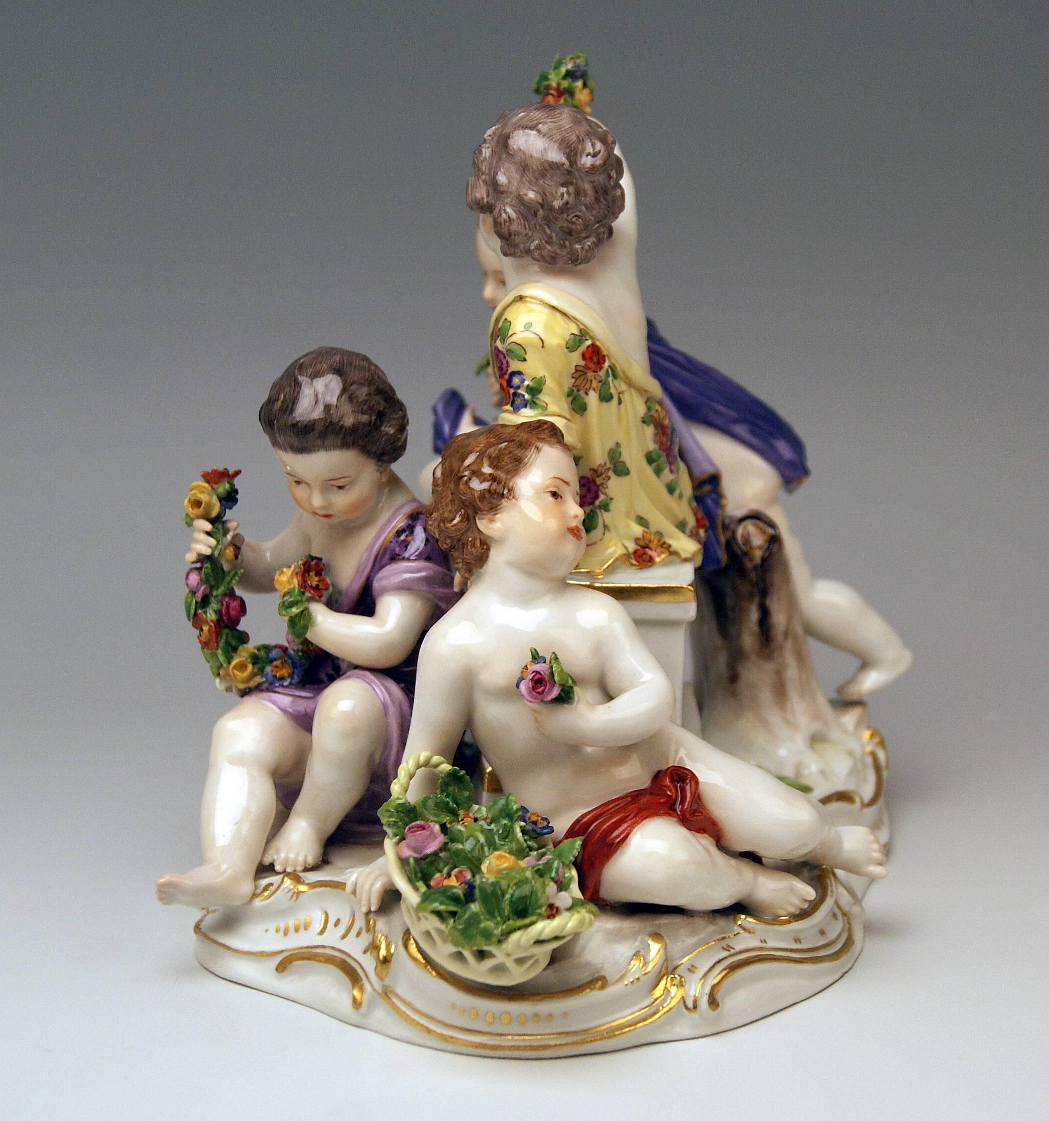 Rococo Figurines de Cupidons des saisons de Meissen Allégorie du printemps Modèle 2502 Kaendler en vente