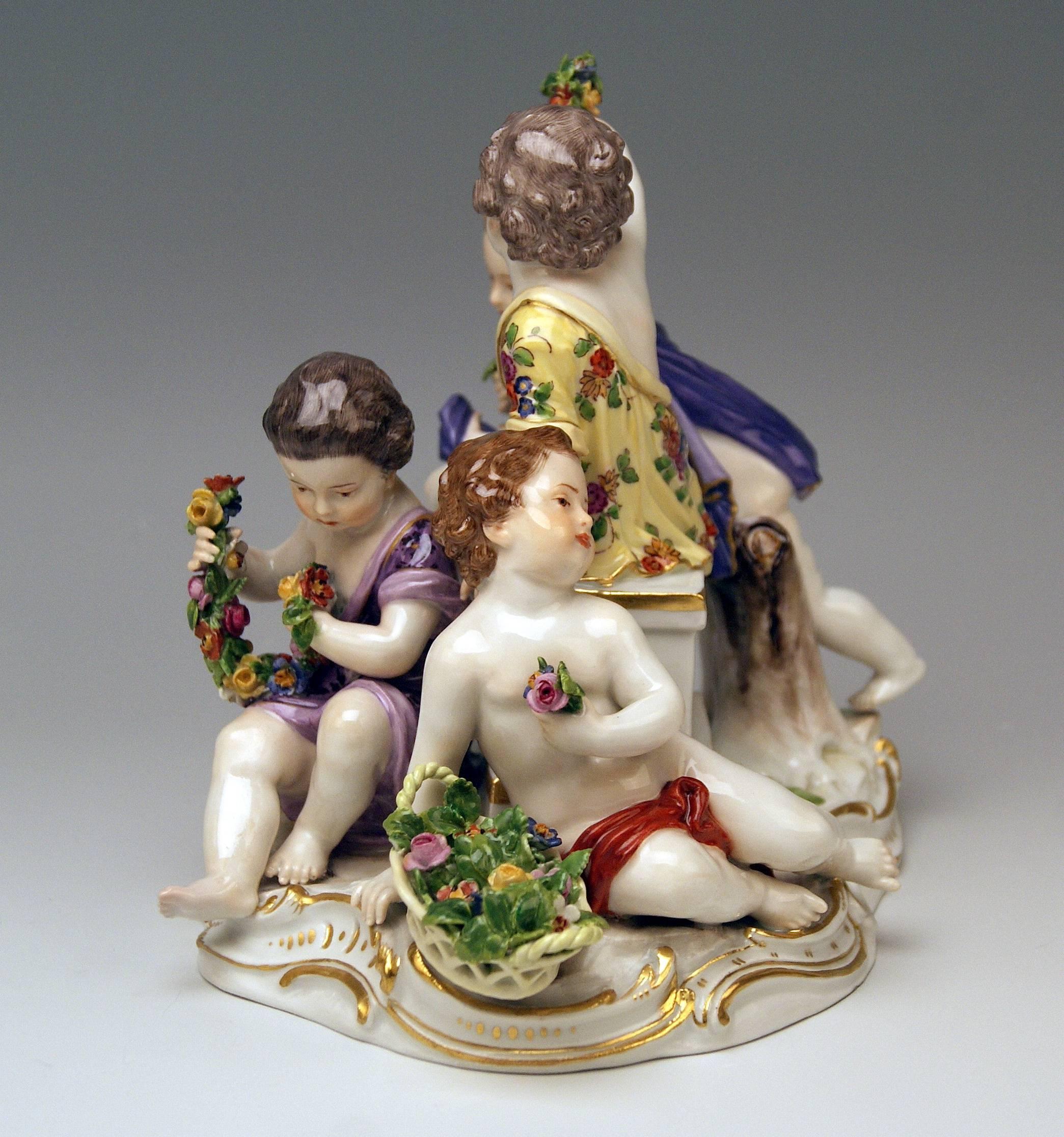 Meissen Estaciones Figuritas Cupidos Alegoría de la Primavera Model 2502 Kaendler Rococó en venta
