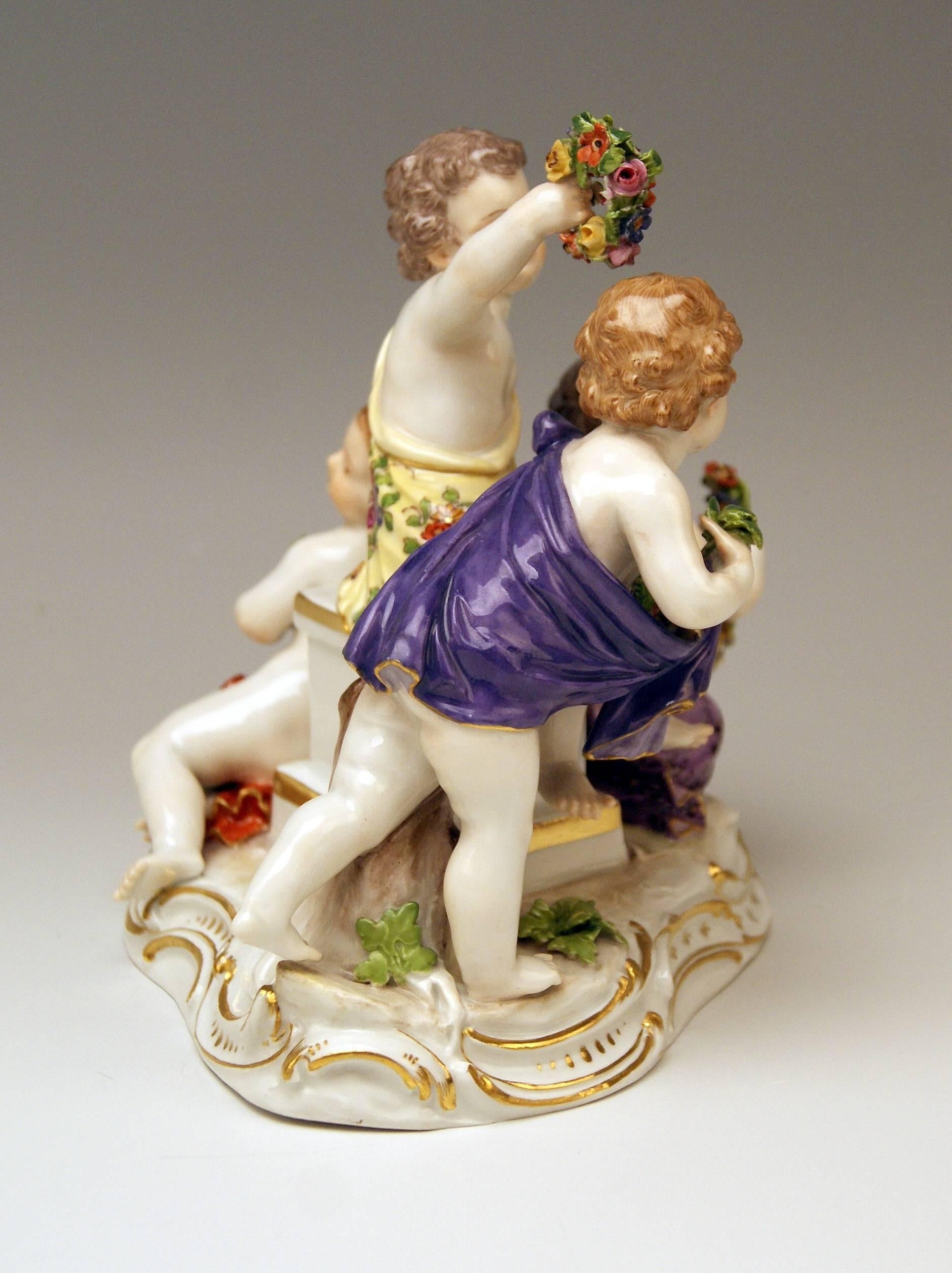 Rococo Meissen Seasons Figurines Cupids Allegory of Spring Model 2502 Kaendler For Sale