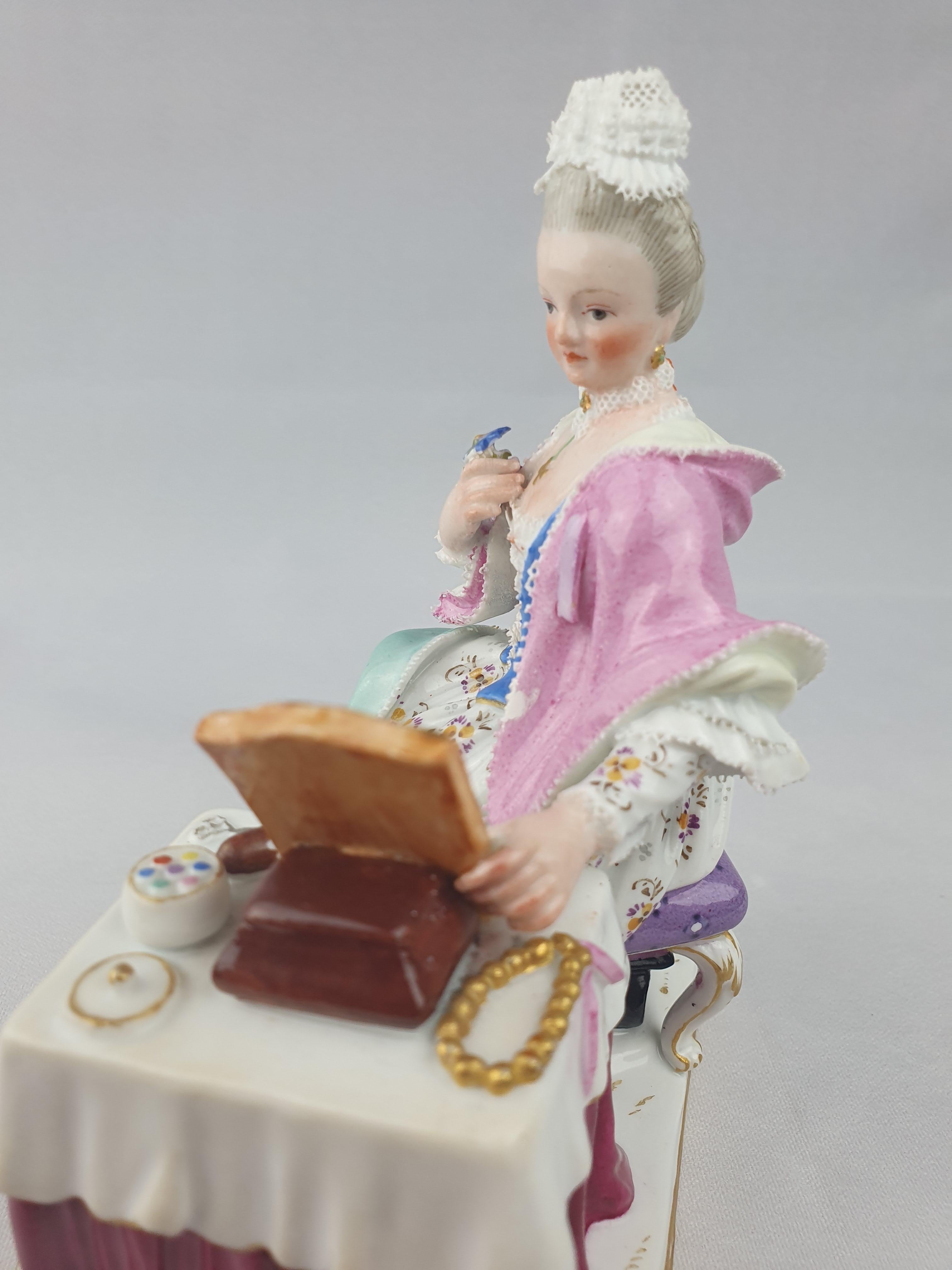 German Meissen Sense of Sight with Pink Decorative Shaul For Sale