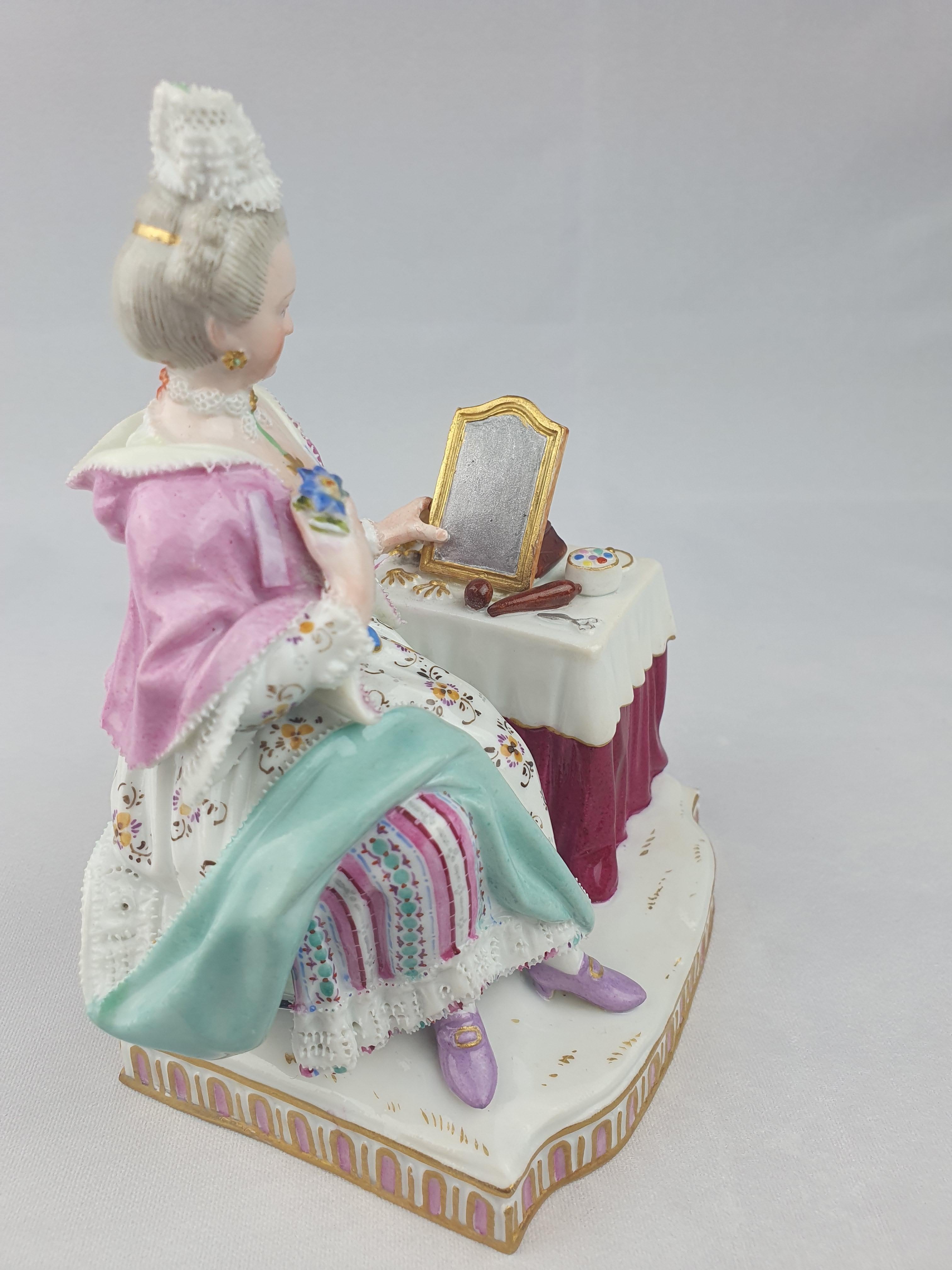 Hand-Painted Meissen Sense of Sight with Pink Decorative Shaul For Sale