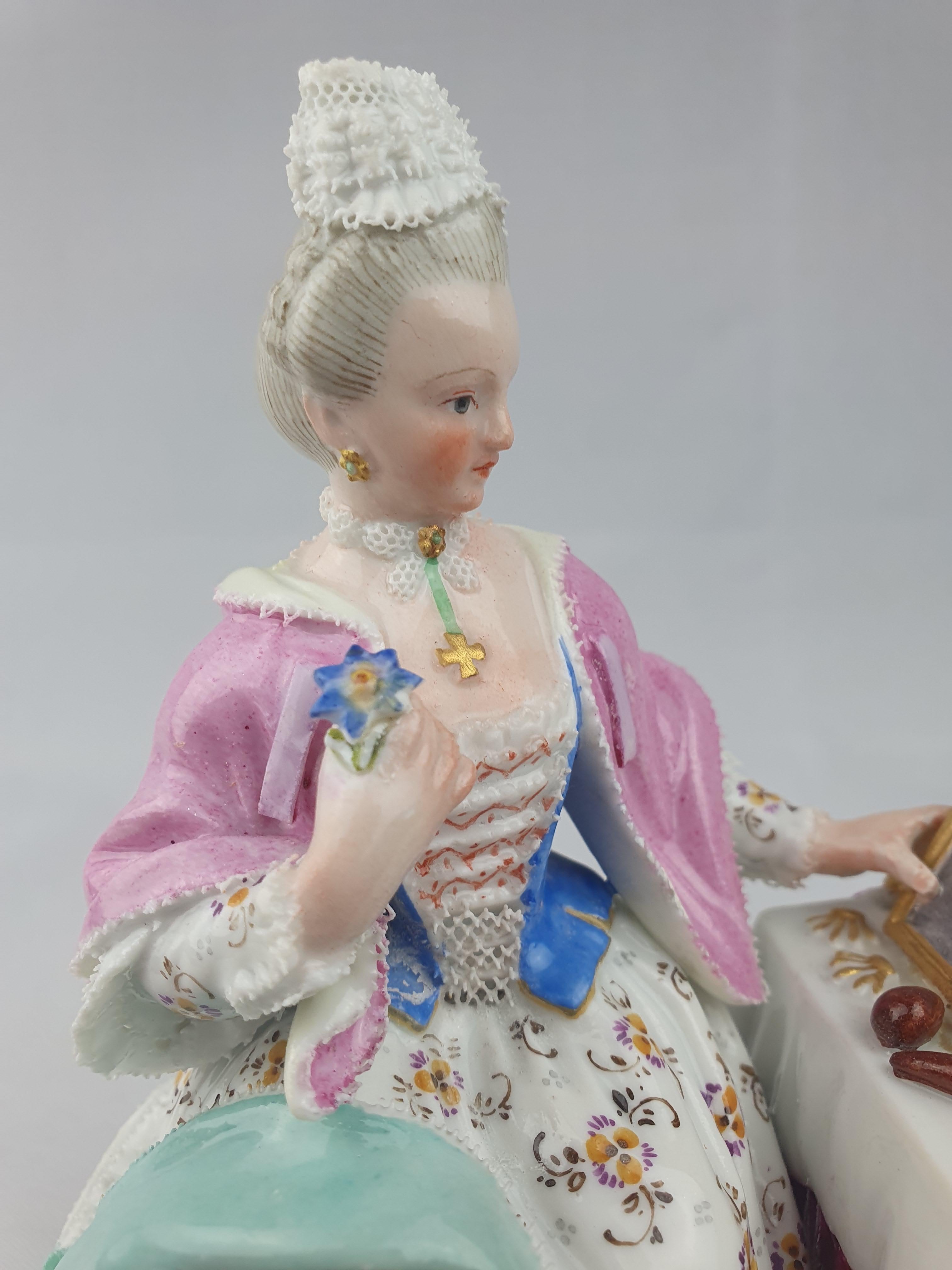 Meissen Sense of Sight with Pink Decorative Shaul In Good Condition For Sale In Altrincham, GB