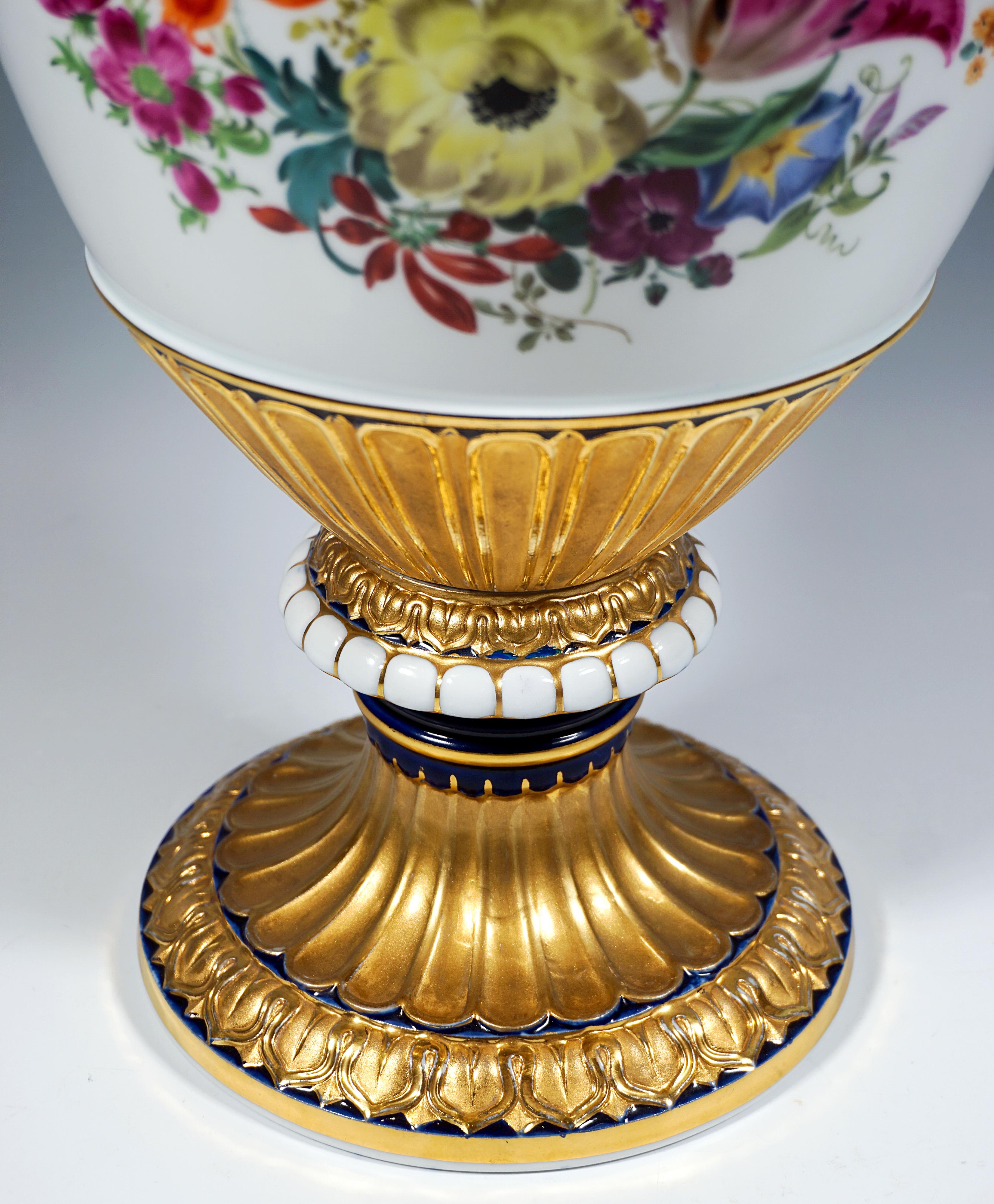 Meissen Snake Handle Vase With Flower Painting And Gilding, by Leuteritz, 20th For Sale 2