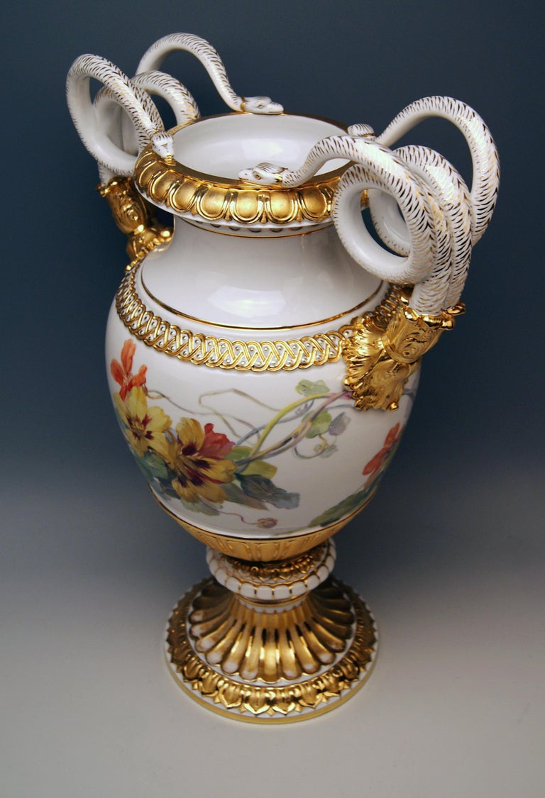 Meissen Snake Handles Vase Flowers A Made circa 1870 at 1stDibs