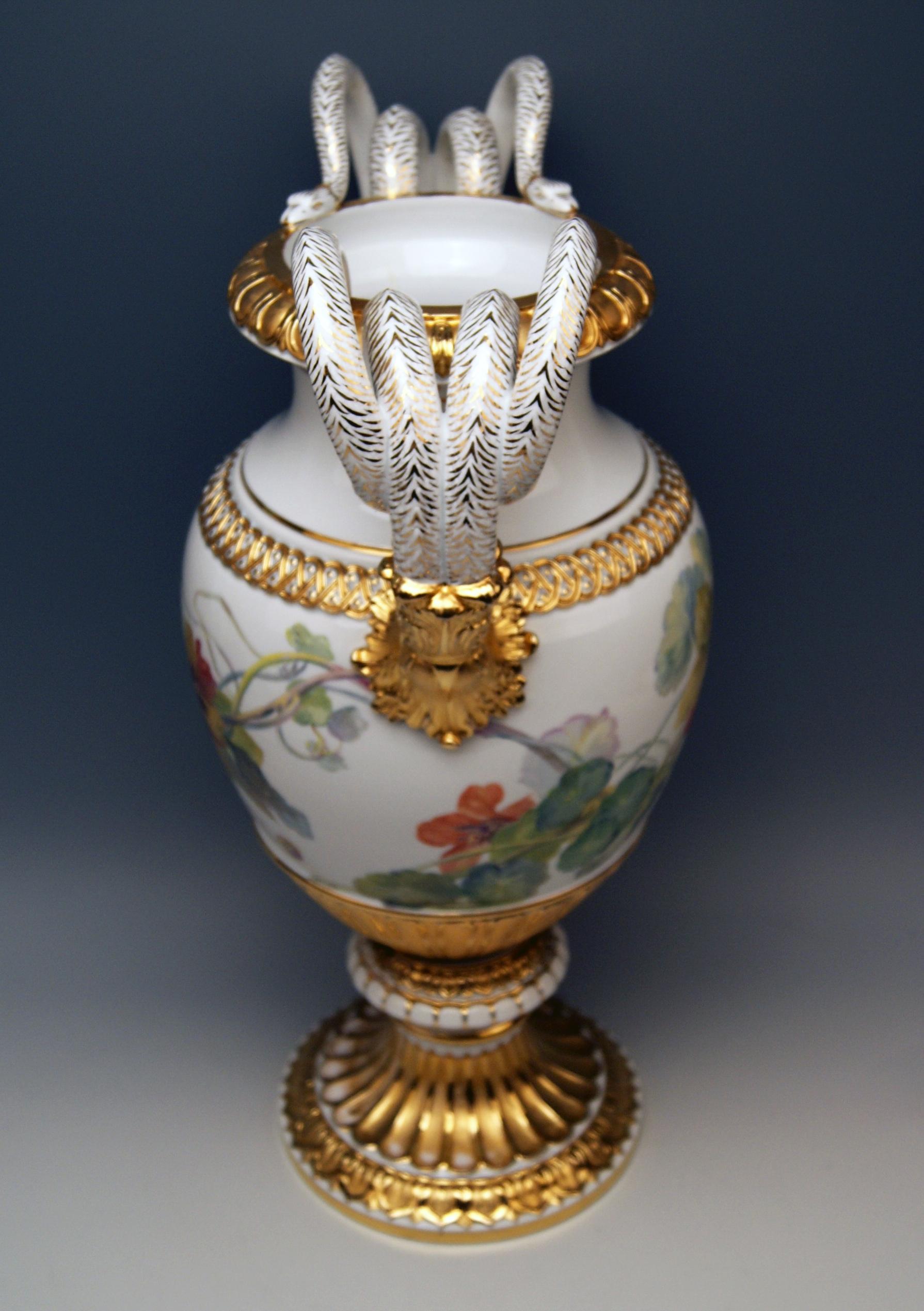 German Meissen Snake Handles Vase Flowers A Made circa 1870
