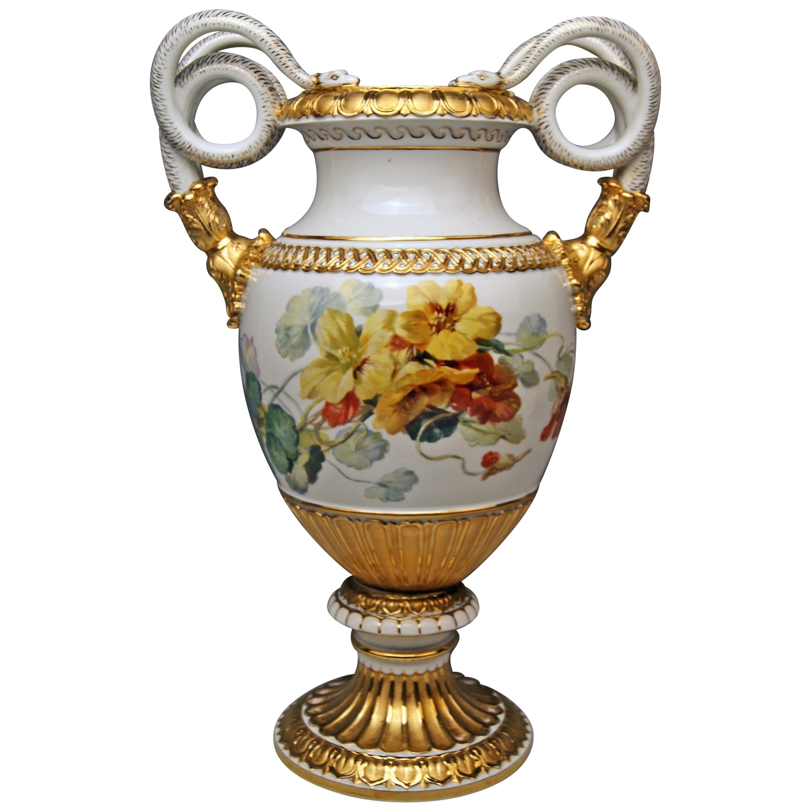 Meissen Snake Handles Vase Flowers A Made circa 1870