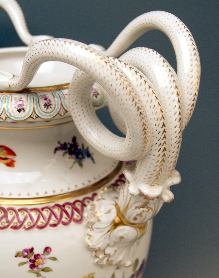 Meissen Snake Handles Vase Flowers Figurines A 148 Height Made 1870 at