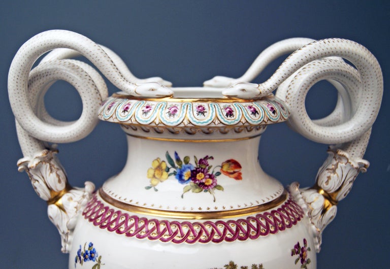 Meissen Snake Handles Vase Flowers Figurines A 148 Height Made 1870 at