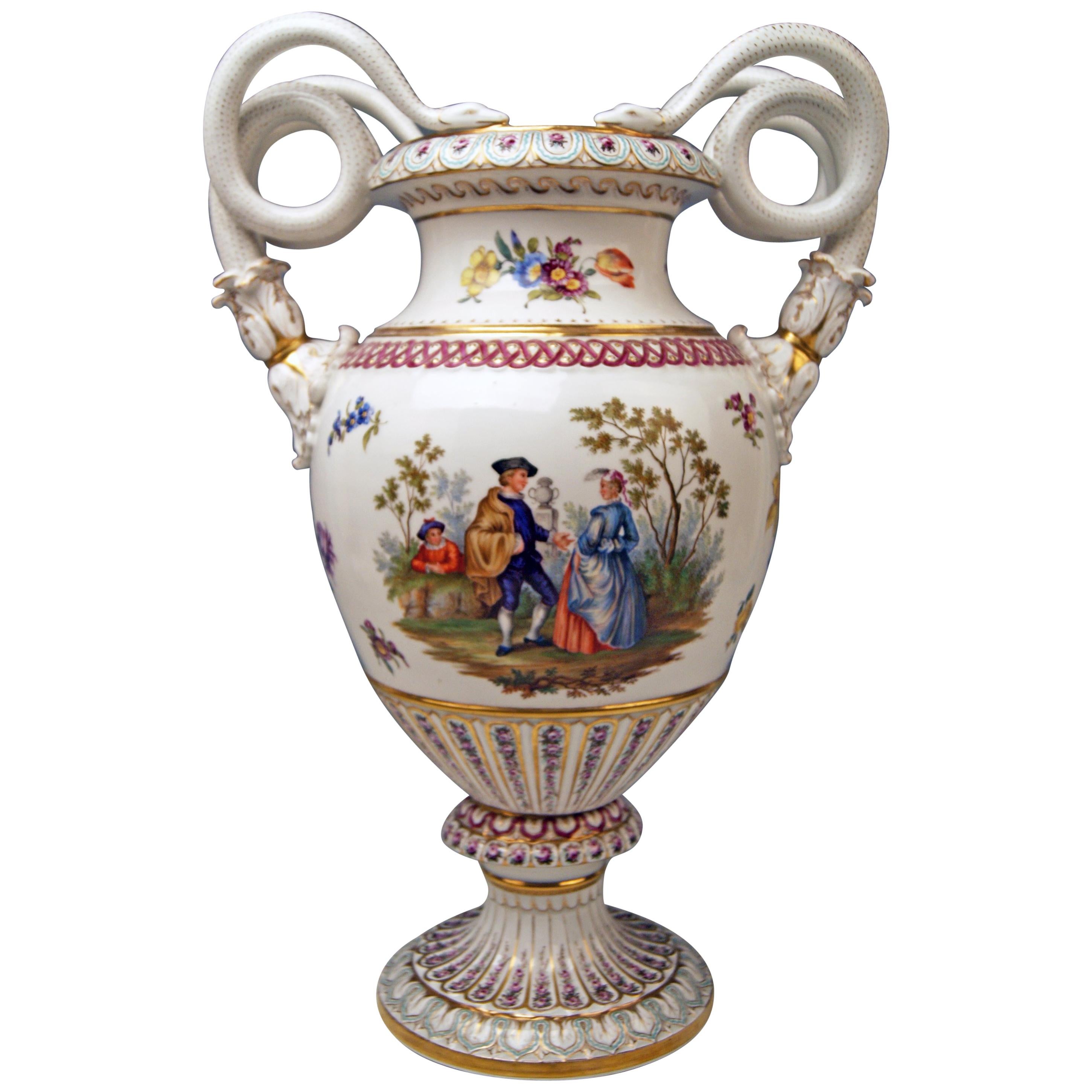 Meissen Snake Handles Vase Flowers Figurines A 148 Height Made 1870