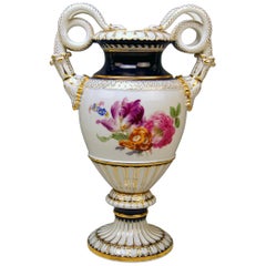Meissen Snake Handles Vase Painted by Leuteritz, circa 1870
