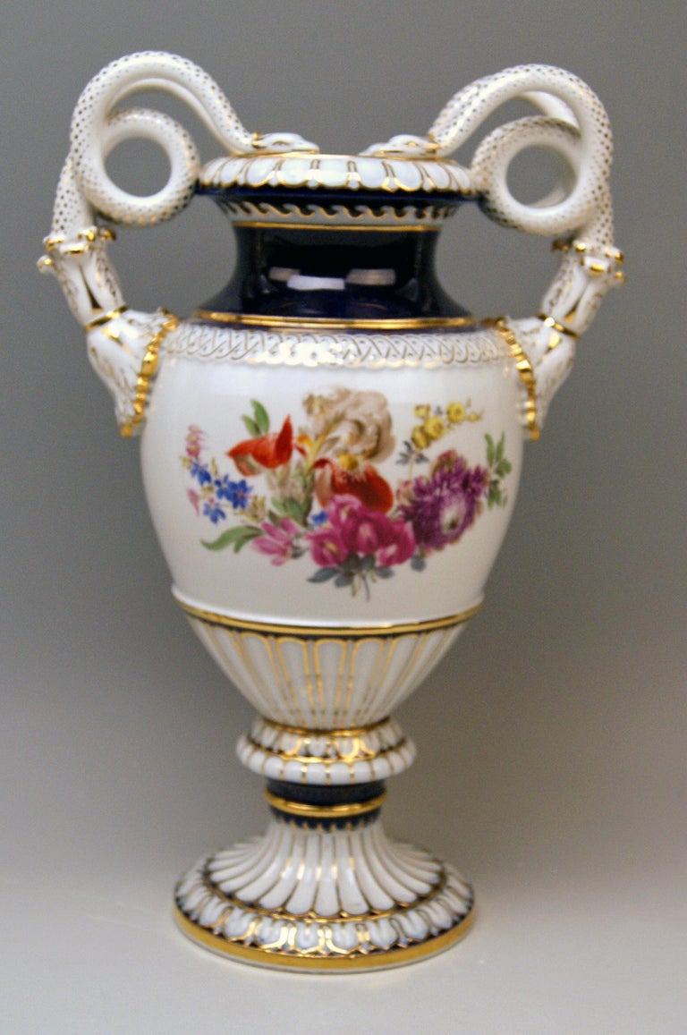 Meissen Snake Handles Vase Painted by Leuteritz, circa 1870 For Sale at