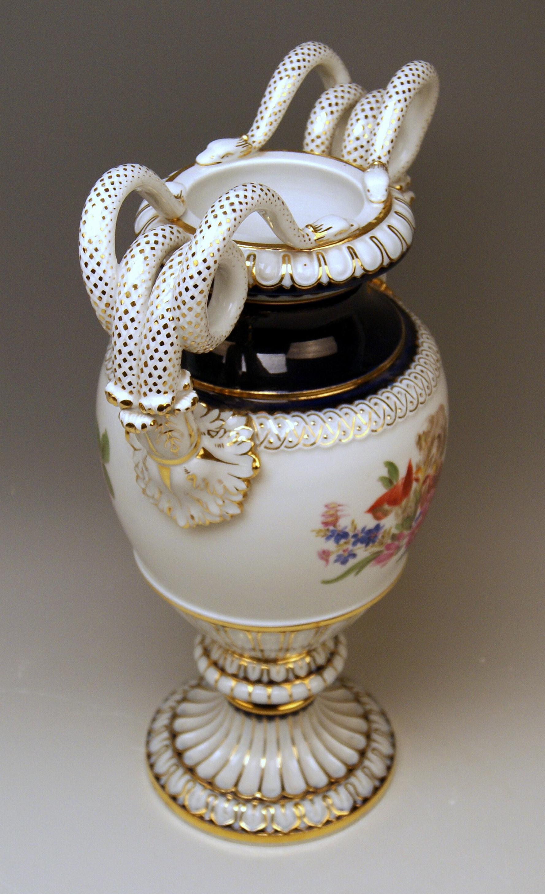 German Meissen Snake Handles Vase Painted by Leuteritz, circa 1870