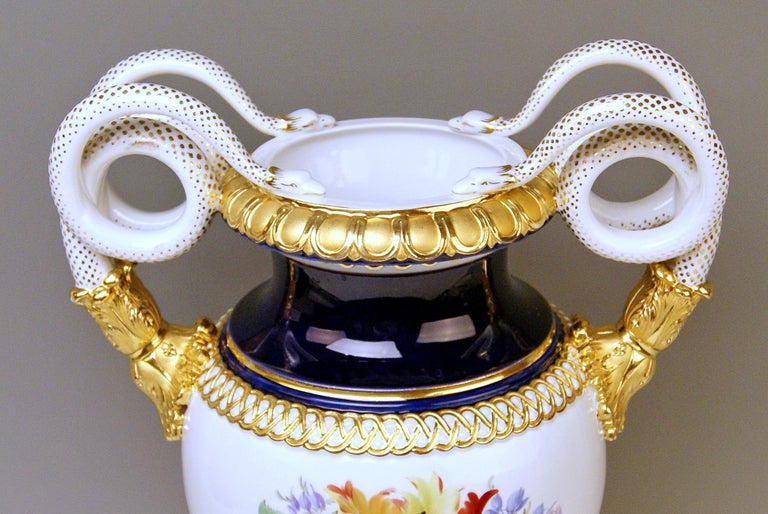 Meissen Snake Handles Vase Painted Model A 148 Design by Leuteritz Made