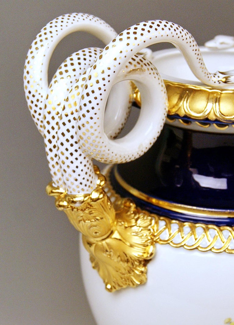 Meissen Snake Handles Vase Painted Model A 148 Design by Leuteritz Made