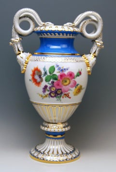 Meissen Snake Handles Vase Painted Model E 116 Design by Leuteritz, 1924-1934