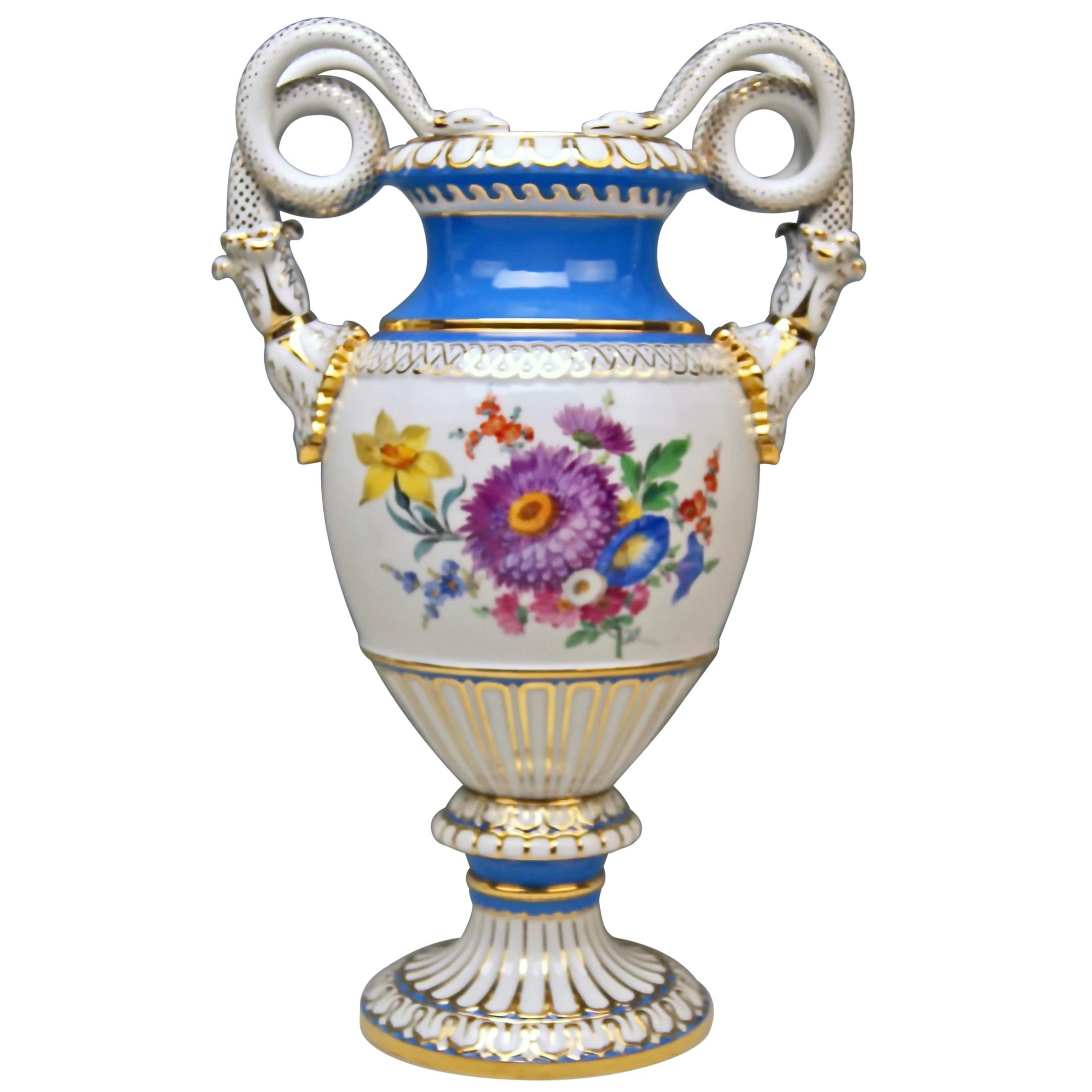 Meissen Snake Handles Vase Painted Model E 116 Design by Leuteritz, 1924-1934
