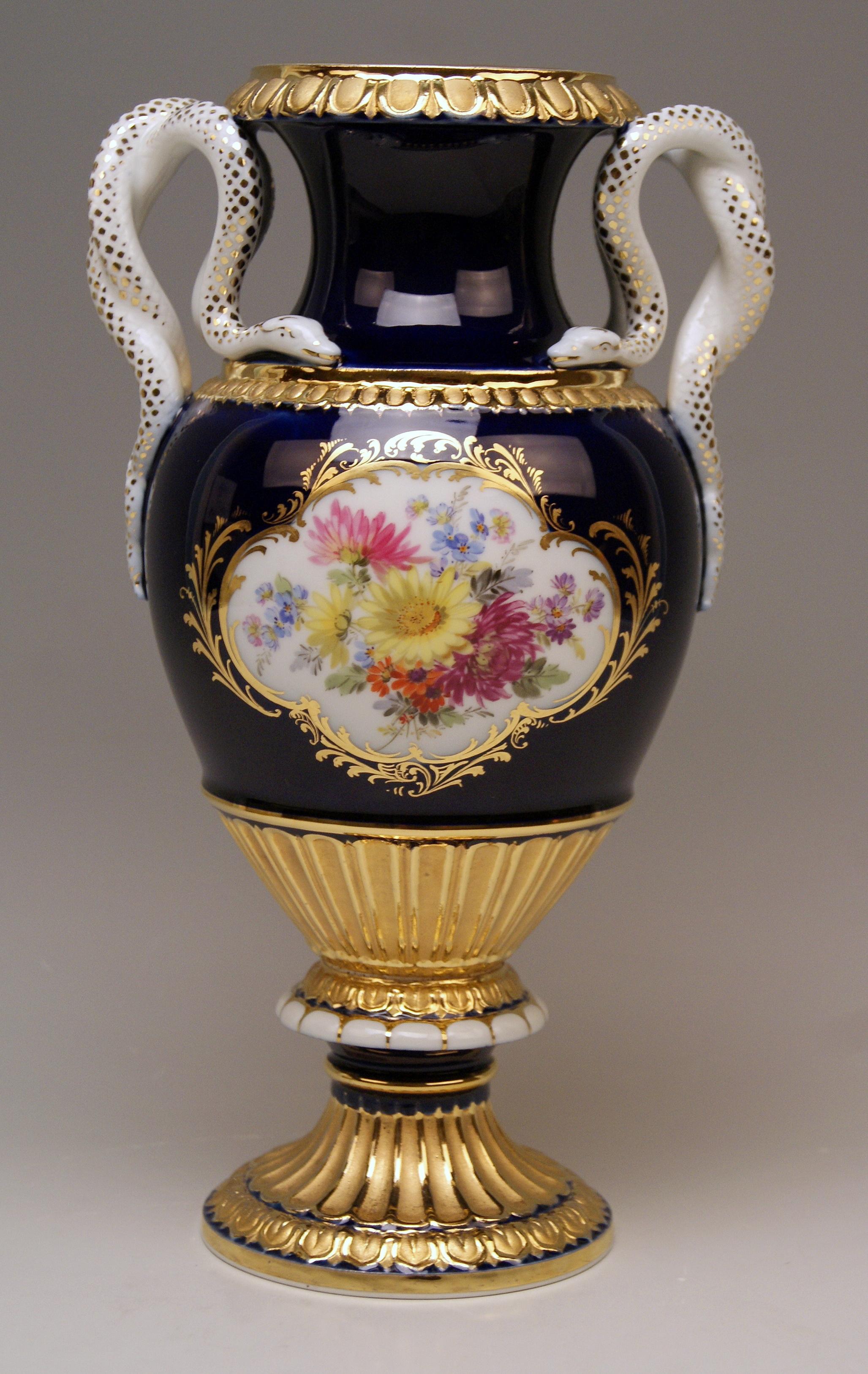 Empire Revival Meissen Snake Handles Vase Painted Model E 153 Designed by Leuteritz, circa 1870