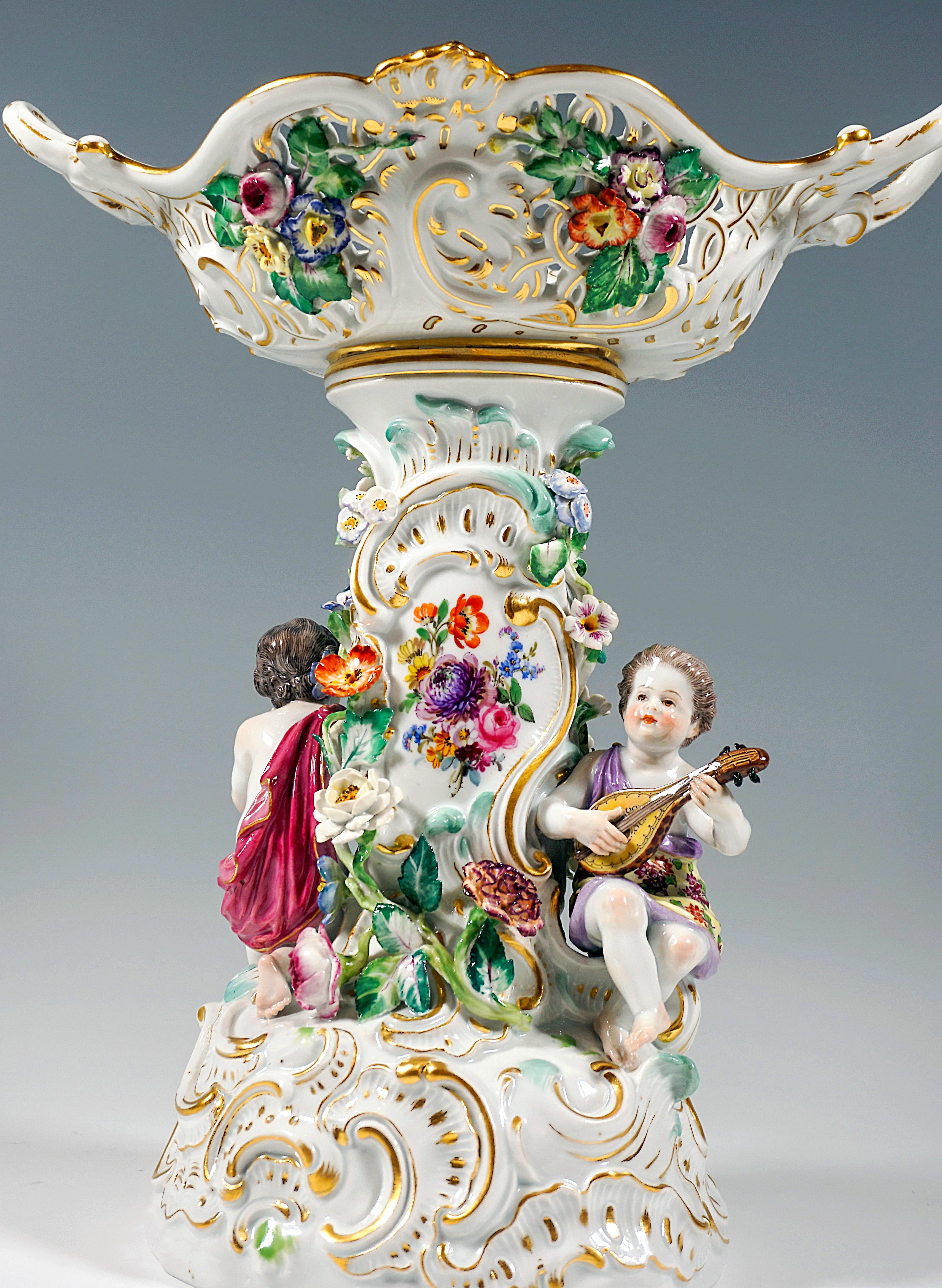 Porcelain Meissen Splendid Centerpiece With Music Playing Children, by Leuteritz, Mid-20th For Sale