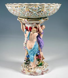 Meissen Splendour Centerpiece with Three Graces Supporting Bowl, Kaendler c 1860
