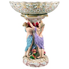 Meissen Splendour Centerpiece with Three Graces Supporting Bowl, Kaendler c 1860