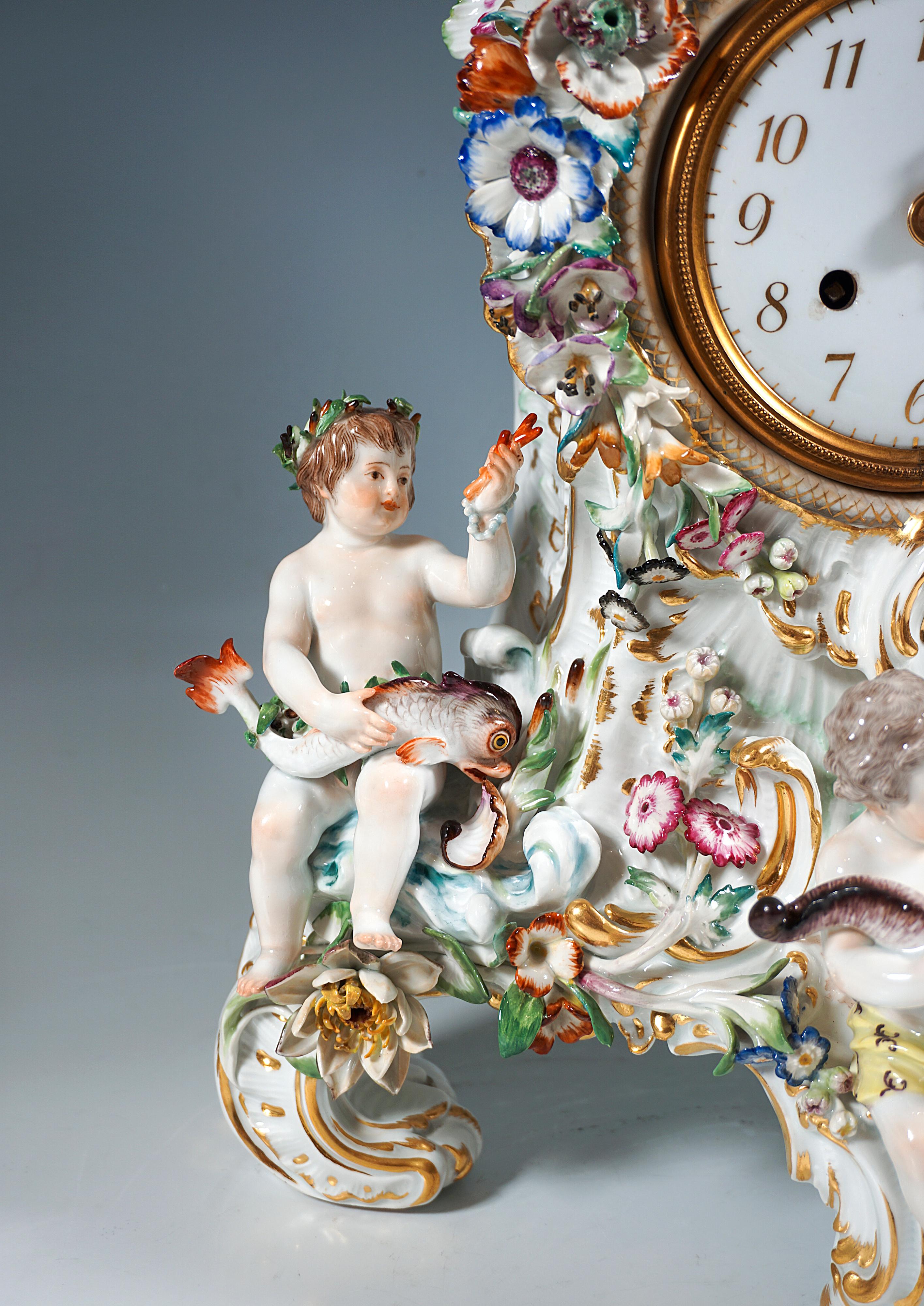 Meissen Splendour Clock Case the Four Elements Putto by F.E. Meyer, circa 1880 In Good Condition In Vienna, AT