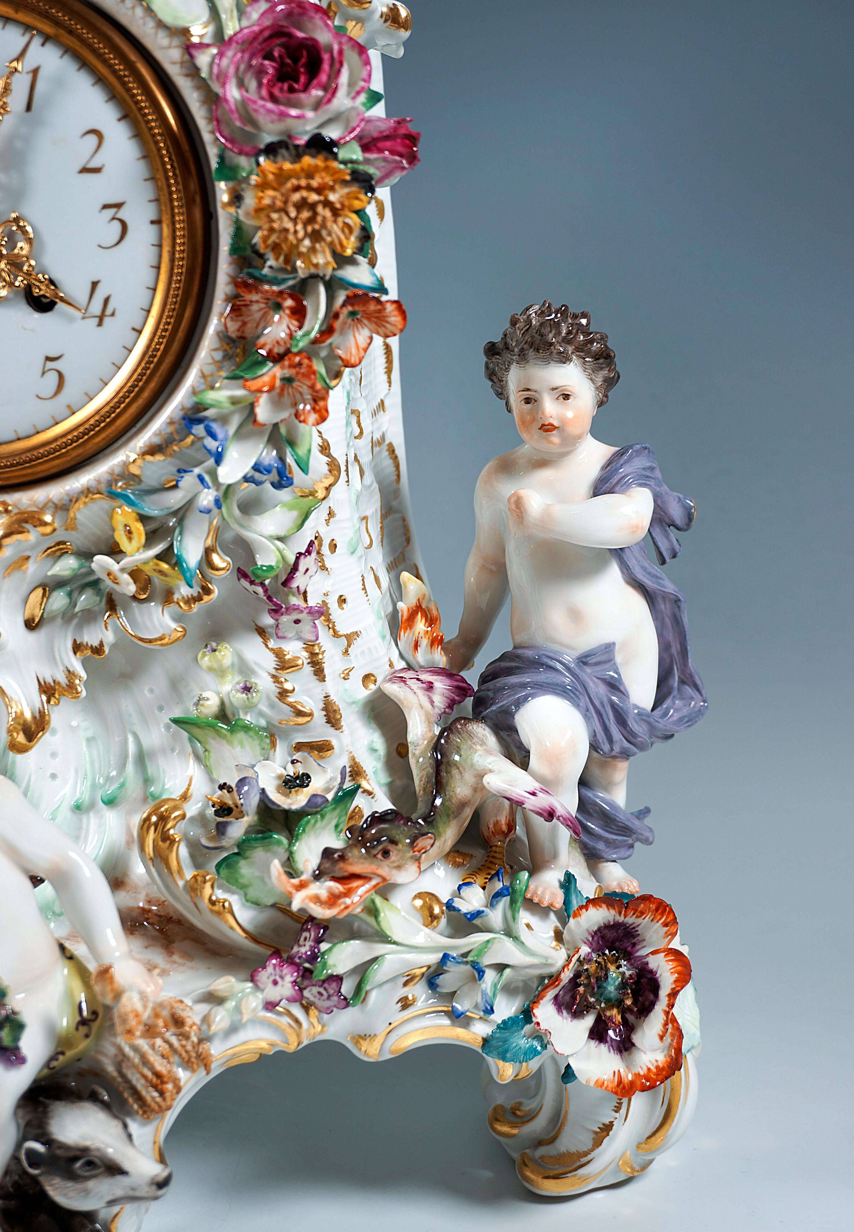 Porcelain Meissen Splendour Clock Case the Four Elements Putto by F.E. Meyer, circa 1880