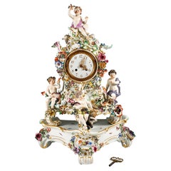 Antique Meissen Splendour Clock Case the Four Elements Putto by F.E. Meyer, circa 1880