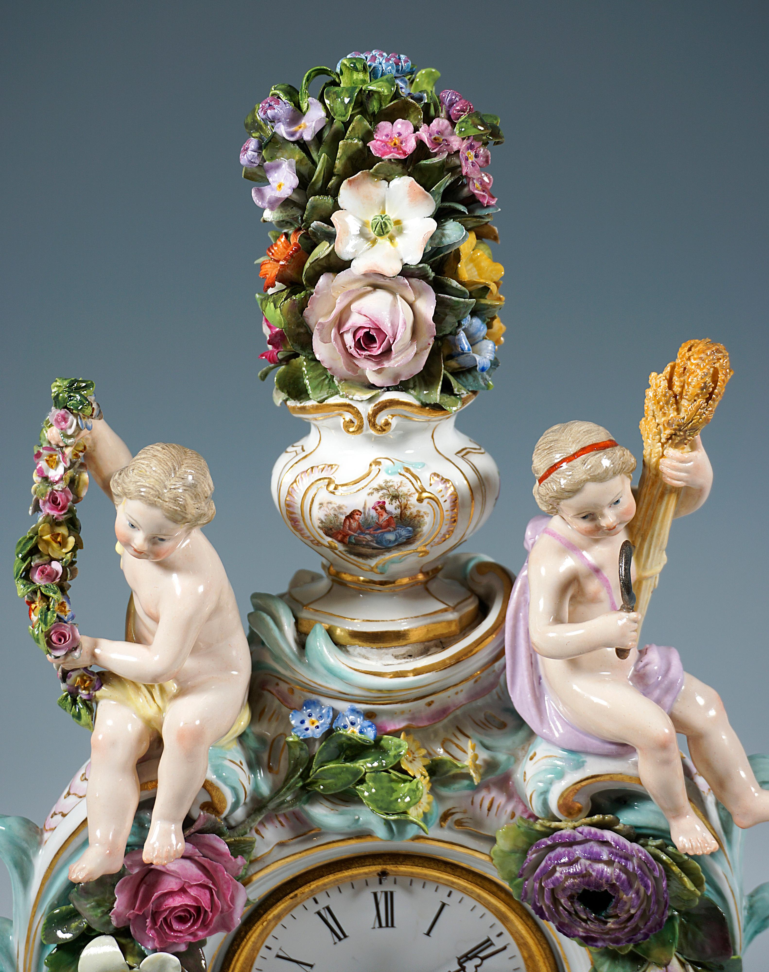 Fait main Pendule Meissen Splendeur 'The Four Seasons' par E.A. Leuteritz, vers 1880 en vente