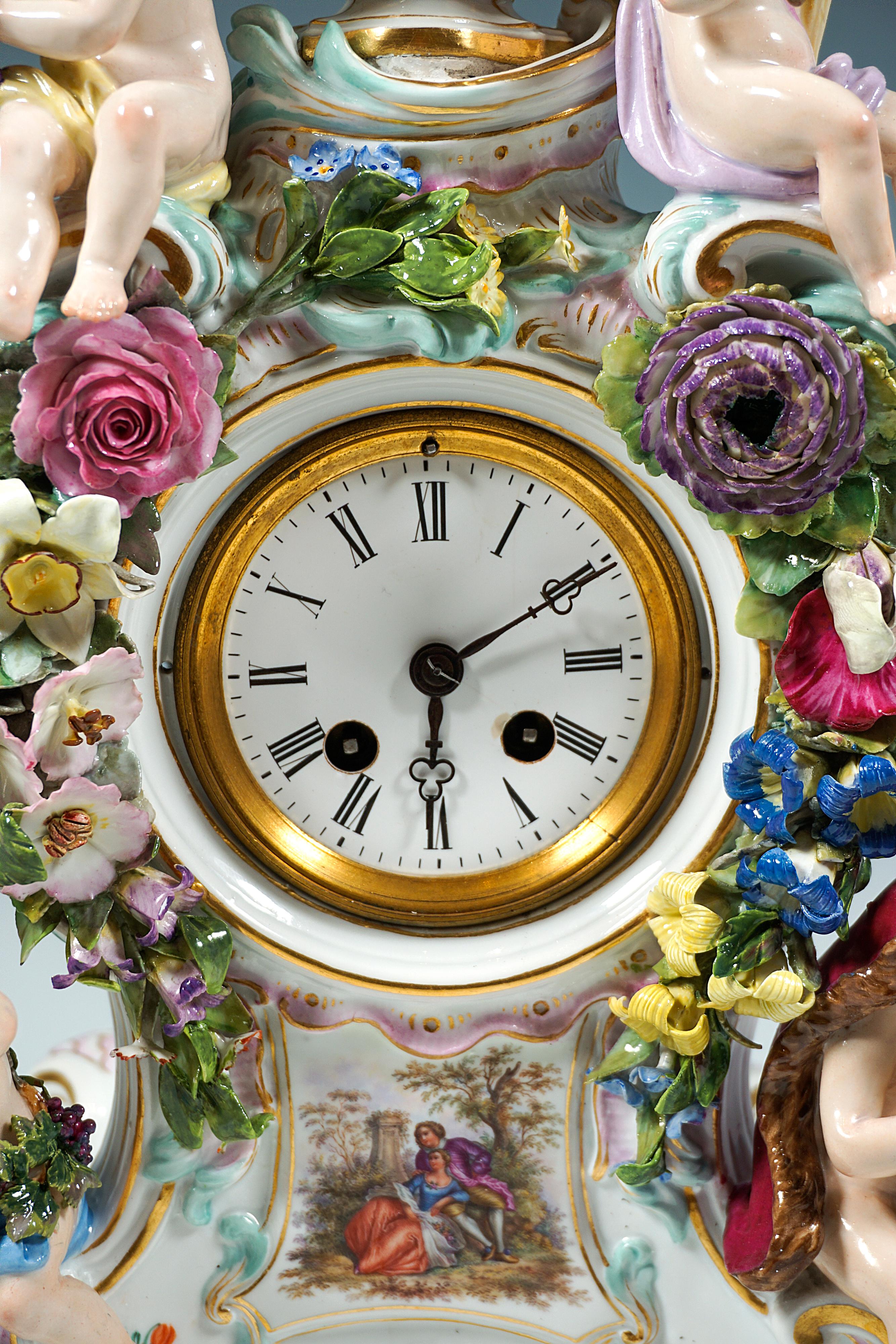 Porcelain Meissen Splendour Clock 'The Four Seasons' by E.A. Leuteritz, Around 1880 For Sale