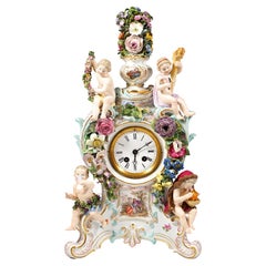 Used Meissen Splendour Clock 'The Four Seasons' by E.A. Leuteritz, Around 1880