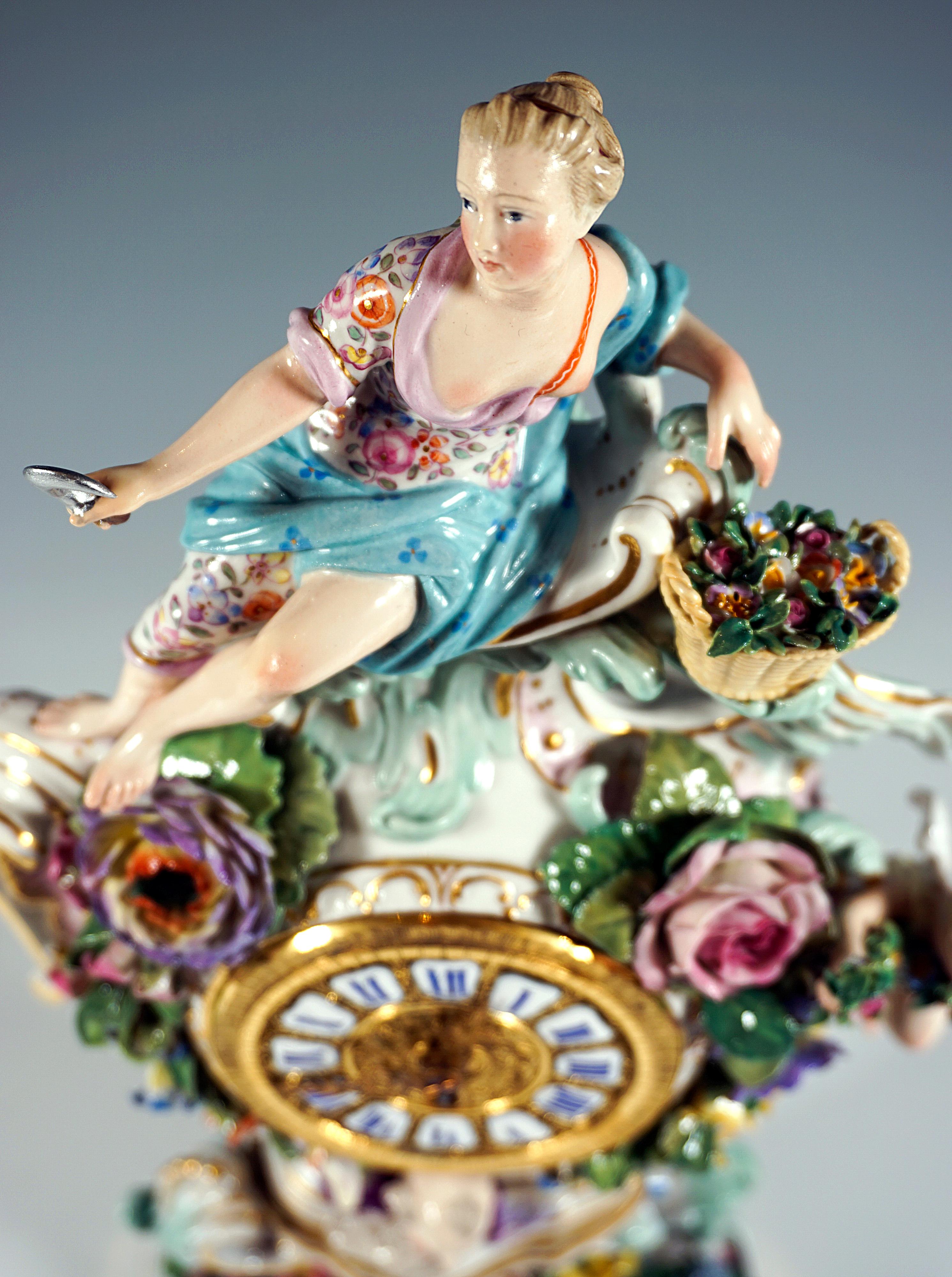 Hand-Crafted Meissen Splendour Clock With Flora And Flowers By J.J. Kaendler, Gernamy Ca 1860