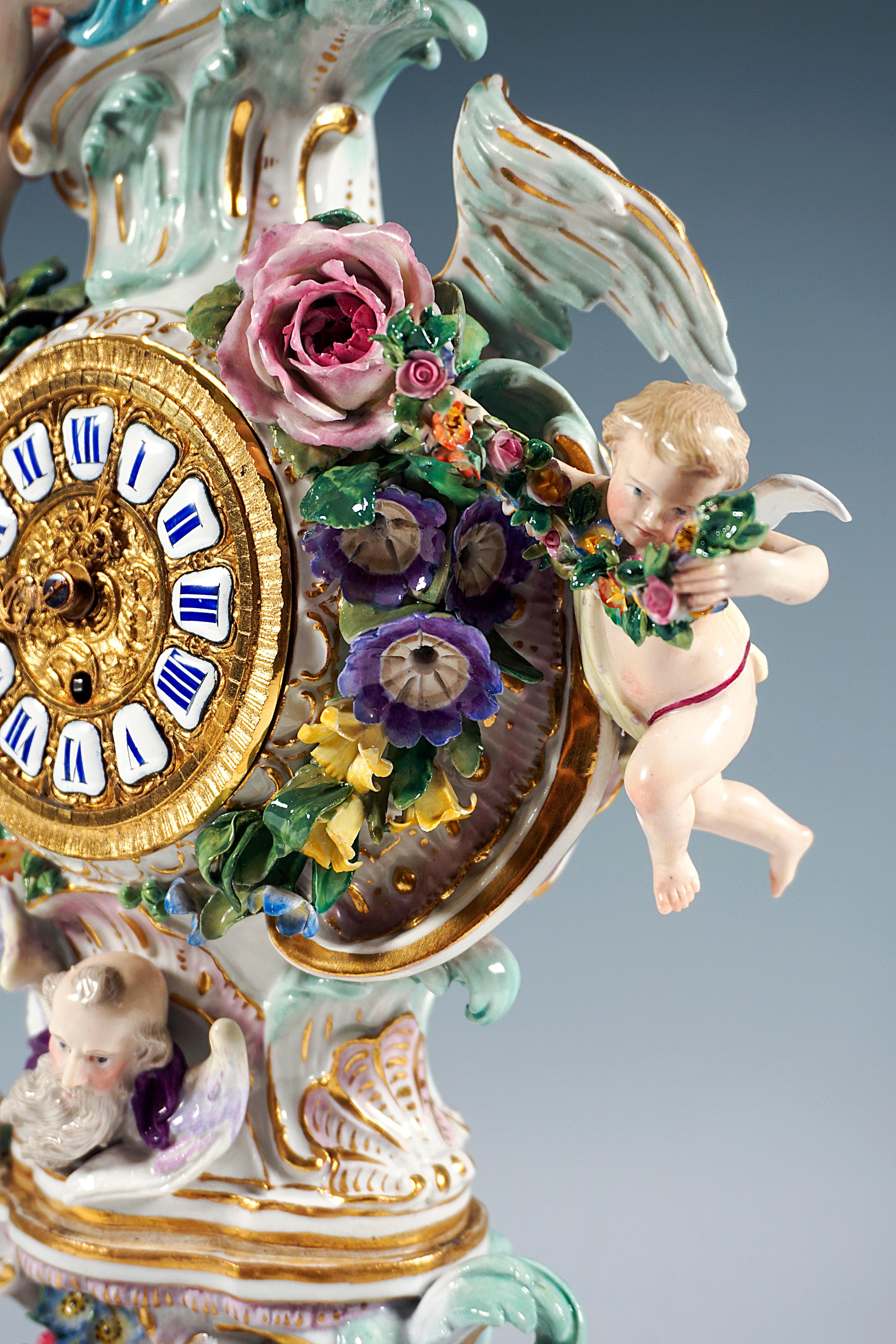 Porcelain Meissen Splendour Clock With Flora And Flowers By J.J. Kaendler, Gernamy Ca 1860