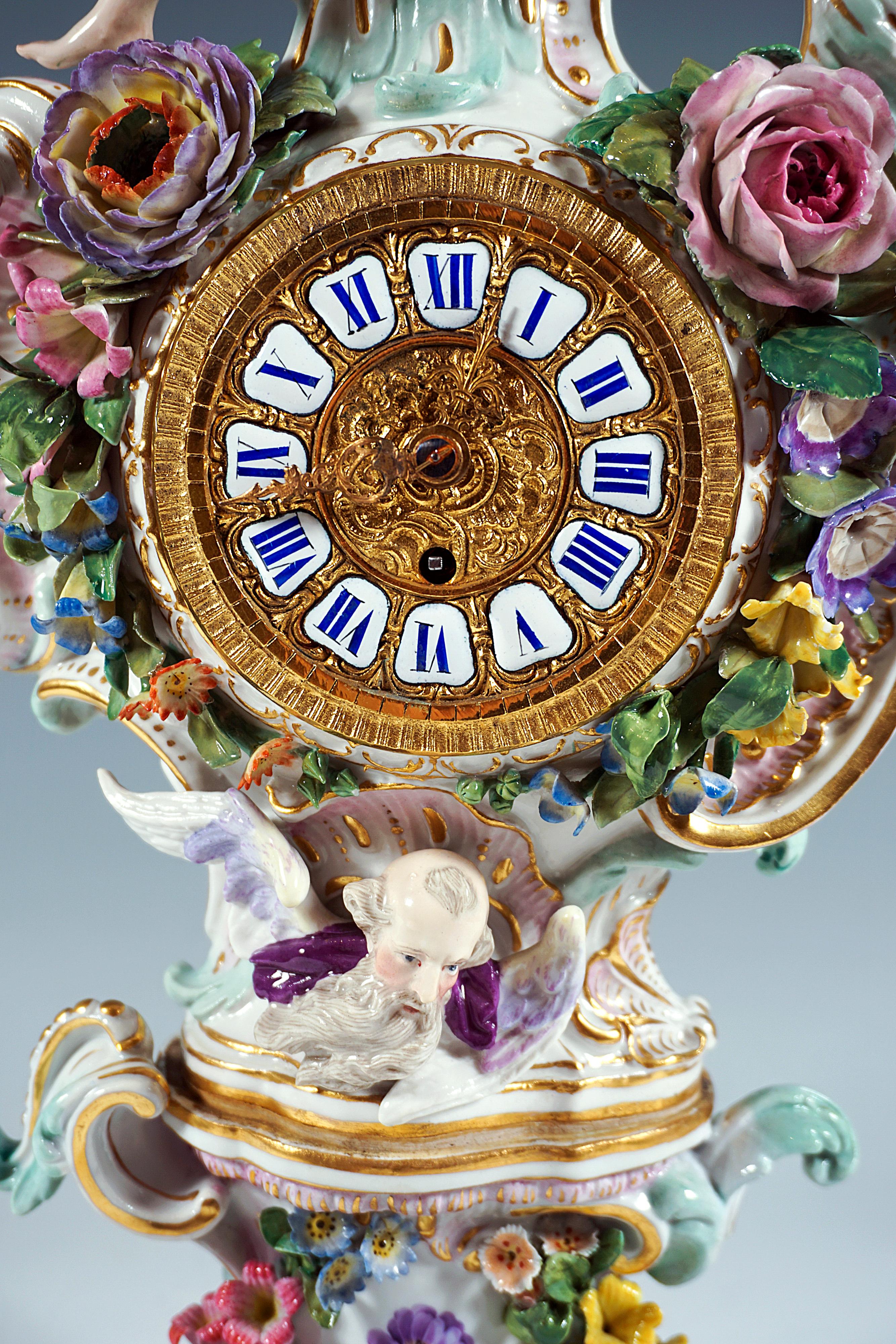 Meissen Splendour Clock With Flora And Flowers By J.J. Kaendler, Gernamy Ca 1860 1
