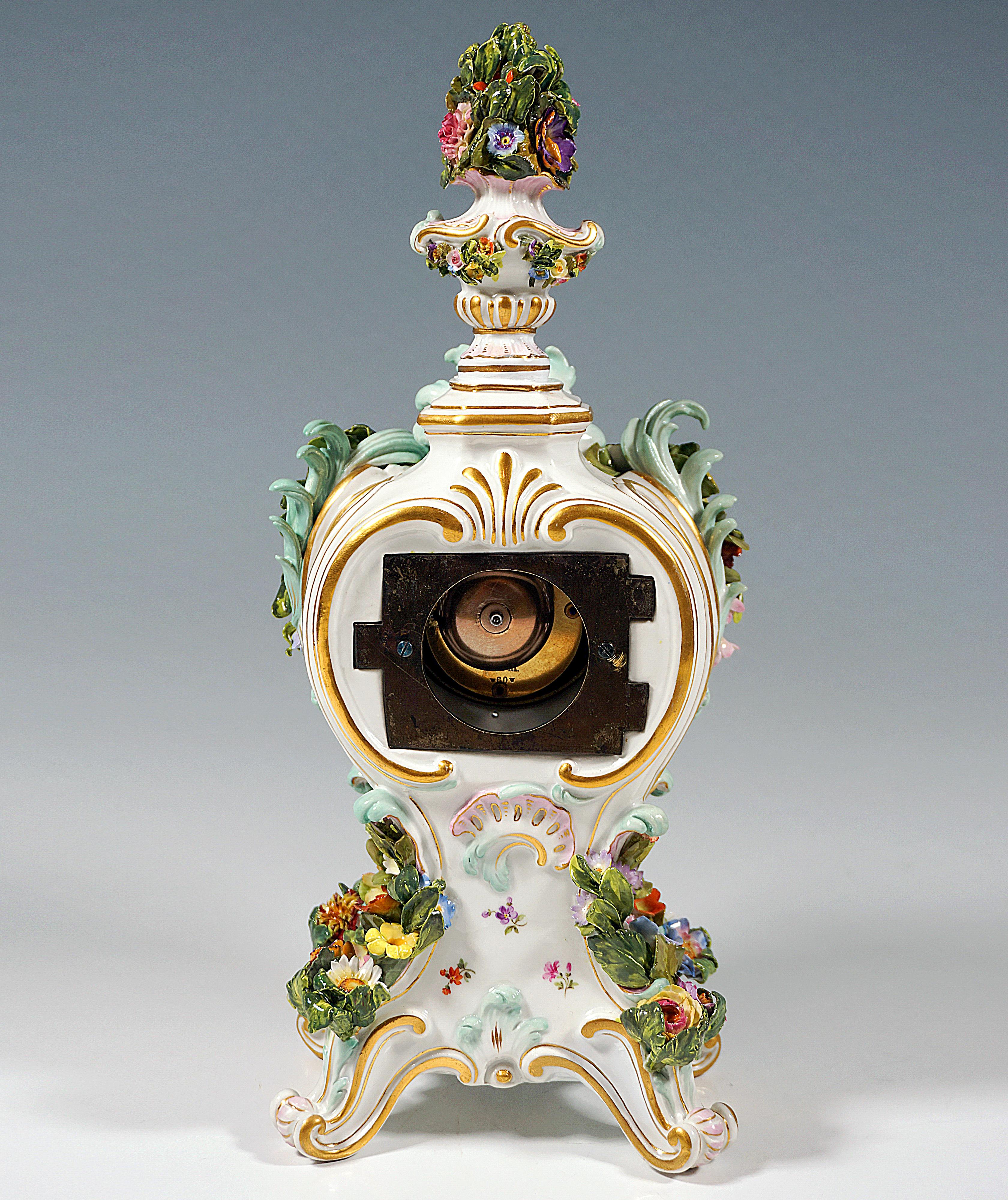 German Meissen Splendour Clock with Flowers by J.J. Kaendler, Gernamy Around 1850